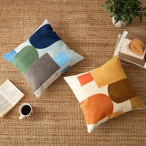 Miniatura 4 de vctops Funda de cojín decorativa con patrón geométrico bohemio y copetudo, de algodón, con bordado de algodón, funda de cojín cuadrada para sofá,