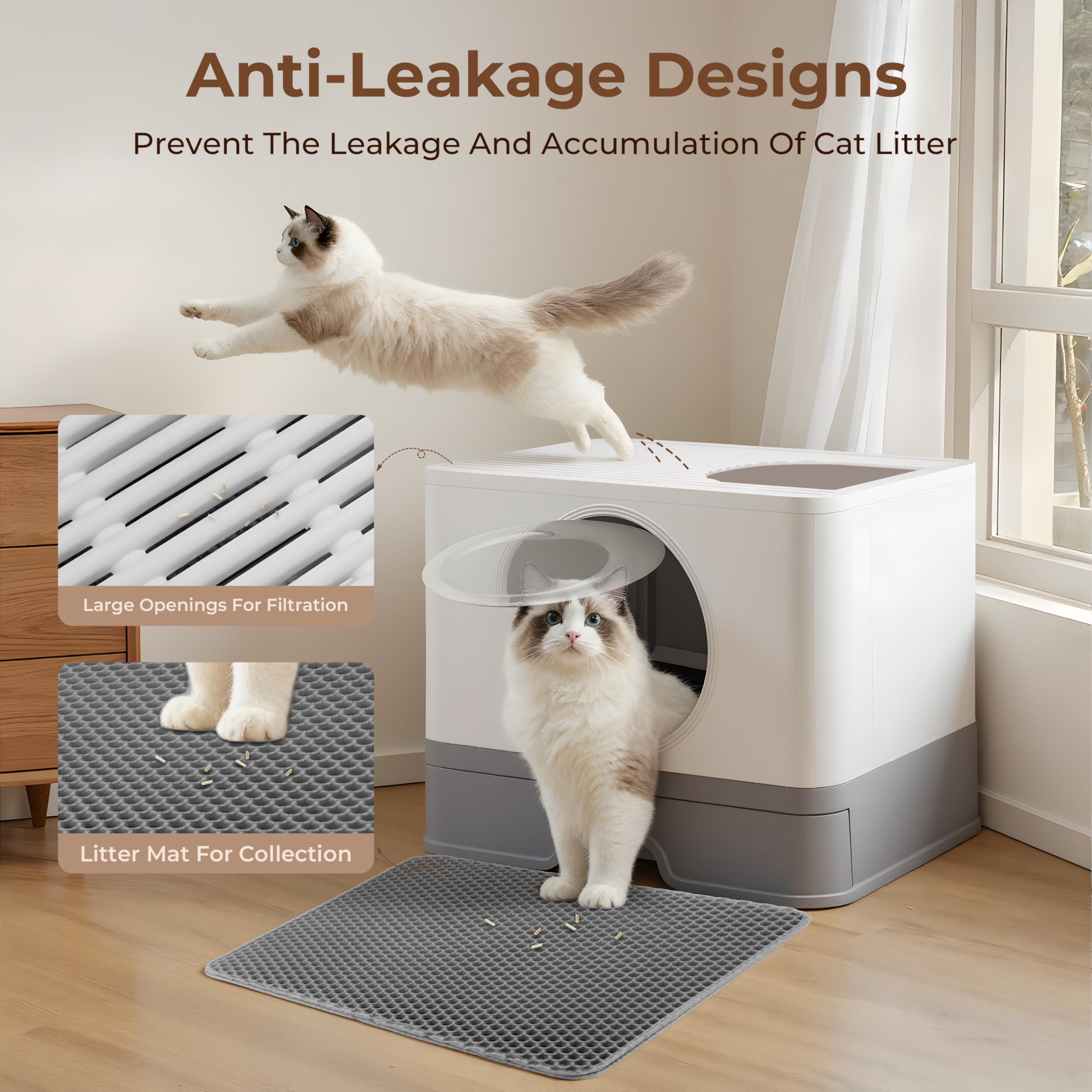 XXXL Stainless Steel Litter Box with Lid, Front Entry Top Exit, Extra Large Metal Cat Litter Box with Drawer, Maine Coon Cats, with Litter Scoop & Litter Mat, Anti-Odor, Anti-Leakage & Non-Stick - image 6