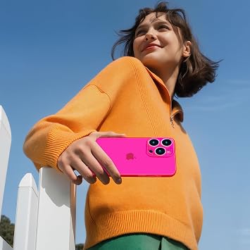 iPhone 16 Pro Max用ケース、カメラレンズカバー付きネオンクリアケース 女性 ガールズ スリム ソフトシリコン 保護 透明 ガーリーケース iPhone 16 Pro Max用 ネオンピンク