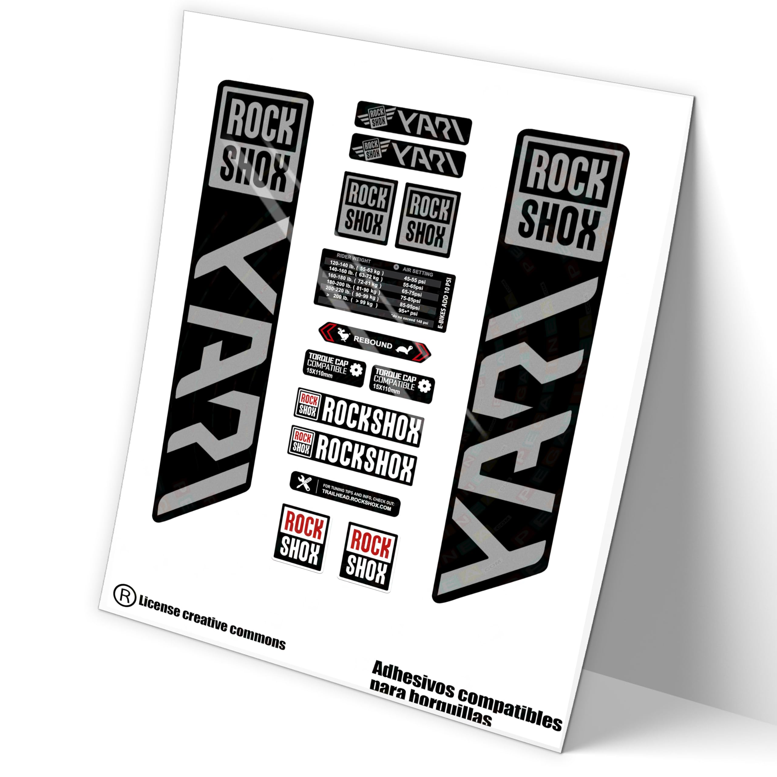 REF:VP449 Rock-Shox YARI 2021,2022 MTB Fork Compatible Stickers, Stickers, Stickers, Vinyl Decals for Mountain Bikes (SILVER)