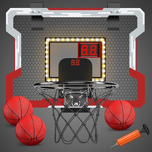 Mini aro de baloncesto para interiores con marcadorluz LED, aro de baloncesto que brilla en la oscuridad, juguete de baloncesto regalos para niños,