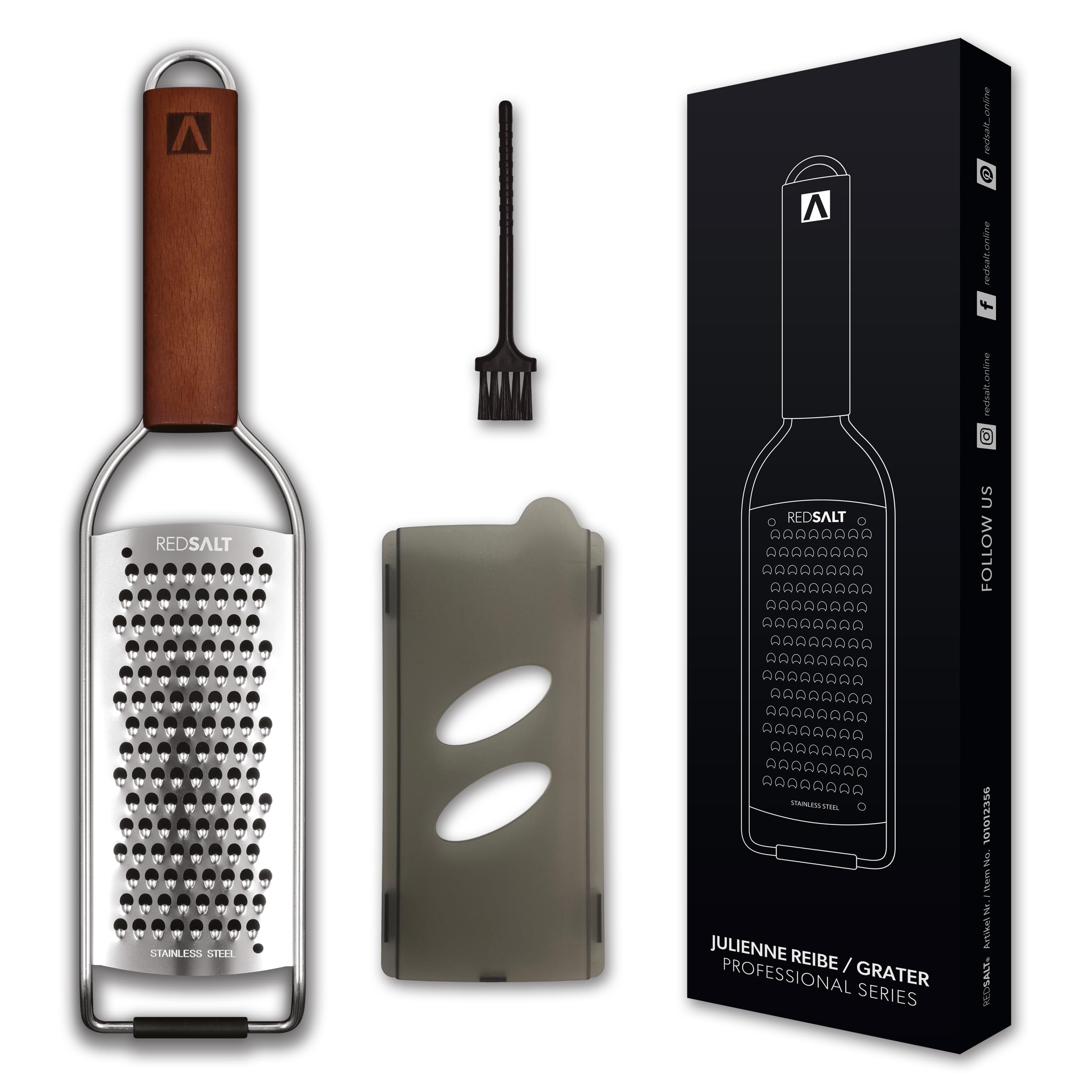 REDSALT® Premium Coarse Julienne Grater INOX 304 18/10 Stainless Steel rasp Wooden Handle for Cheese pecorino Parmesan Vegetable Carrot Potato Zucchini Celery