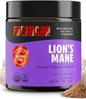 FreshCap Mushrooms Lions Mane Supplement Powder 14,000mg - Lions Mane Extract, Mushroom Supplement for Focus & Memory, Organic Lions Mane Powder (60 Servings)
