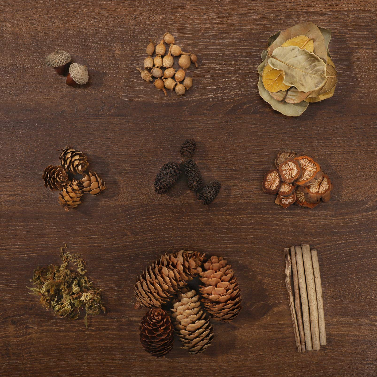 Juego de piñas | Piñas y Hojas de otoño, bellotas Naturales, piñas de Pino, Ramas de Madera, Adornos de Hojas, decoración rústica, for Relleno de jarrones o Manualidades