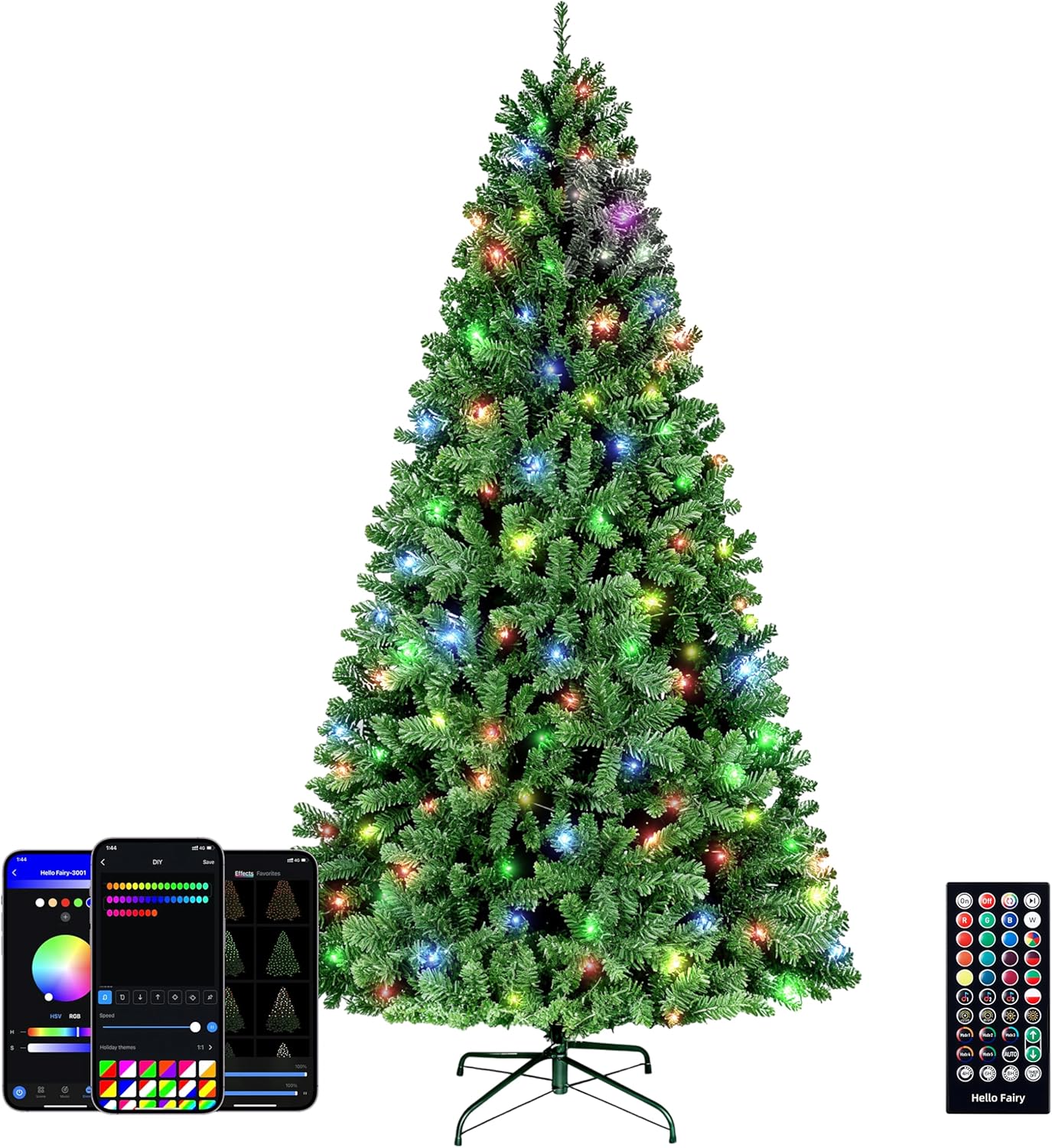 Brightown Smart Prelit Christmas Tree - 7.5ft APP Controlled RGB Pre Lit Christmas Tree Lighted Pre-lit Artificial Trees- with 400LED 1477 Branch Tips Customize Display DIY Dynamic Lighting Effect 7.5 ft