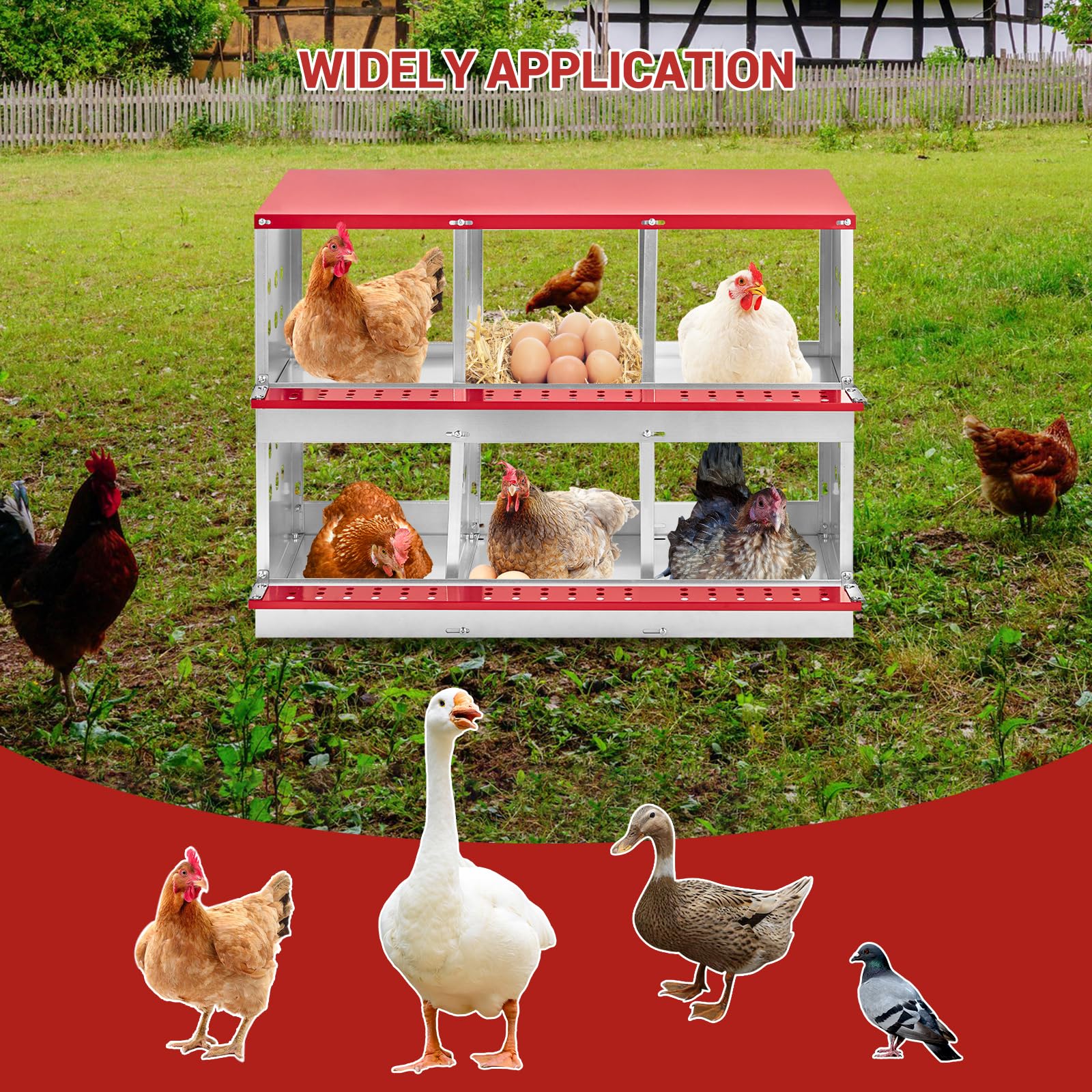 Gallinero De 6 Compartimentos, Acero Galvanizado Resistente e Inoxidable, con Orificios De Ventilación y Plataforma De Descanso, para Montaje En Pared o Suelo, Resistente a Picoteos y a La Corrosión