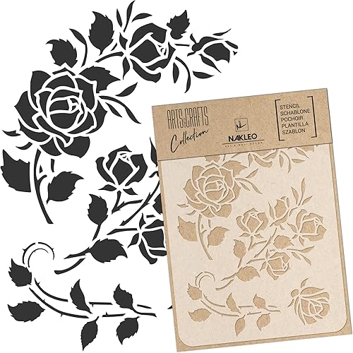 Miniatura 10 de NAKLEO - Plantilla de plástico reutilizable para bricolaje, 8.3 x 11.7 pulgadas, mini borde de flores, diseño de pintura de pared, diseño de álbumes