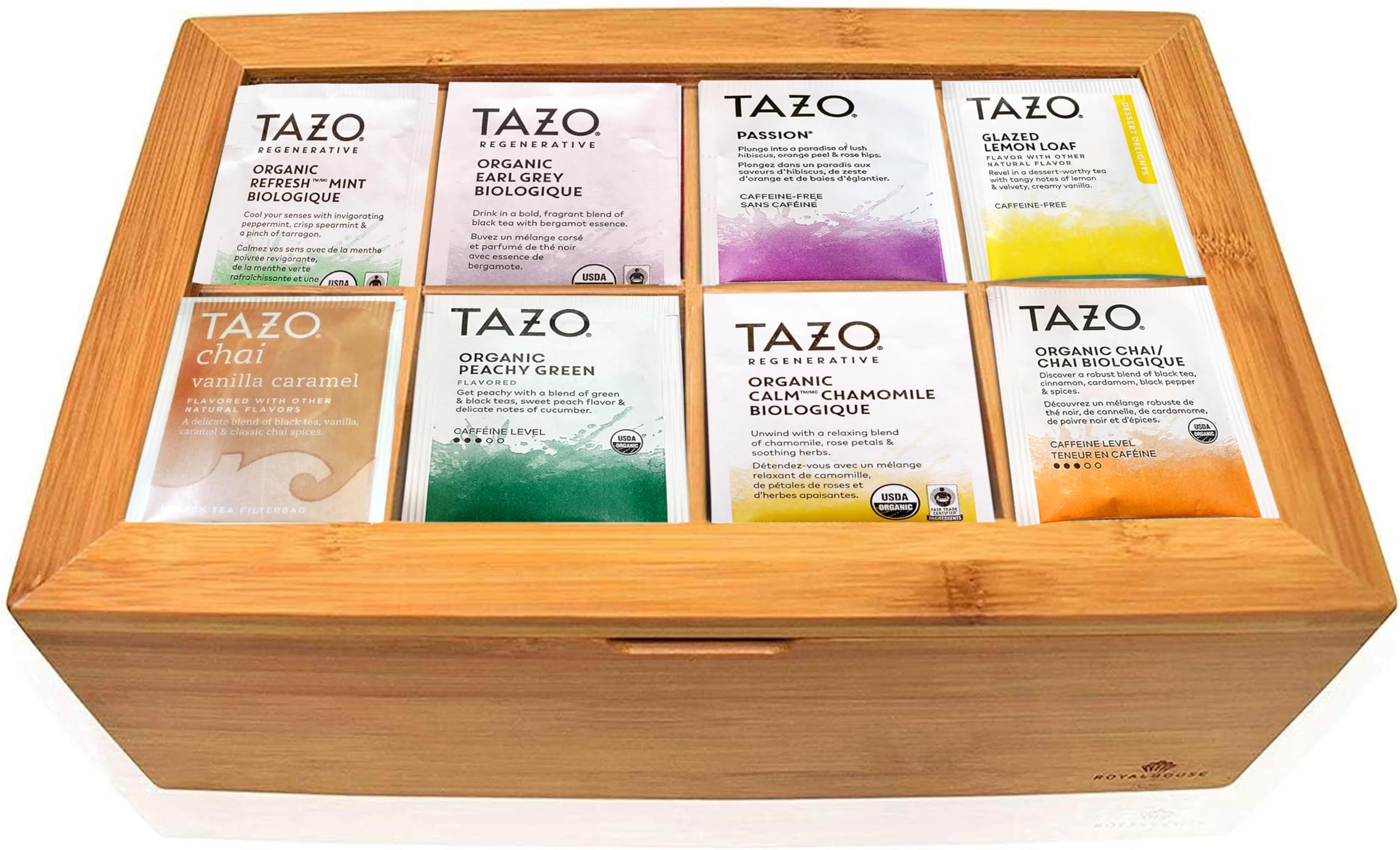 Eva's Gift Universe, Tea Bags Sampler Variety in Bamboo Tea Bag Organizer (80 Count) 9 Different Flavors Gifts for Parents Mom Dad Tea Lovers Couples