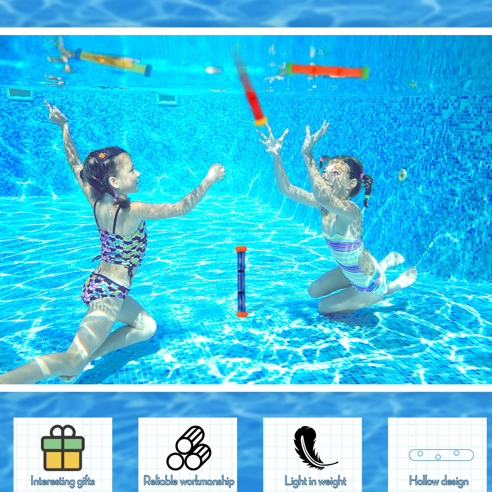 Lewtemi 10 Pcs Diving Sticks Pool Toys for Kids Underwater Training Sinking Throwing Colorful Swimming Toy Sticks Summer Swim Training Water Fun Pool Games 0.9 x 7.8 Inches - Image 4