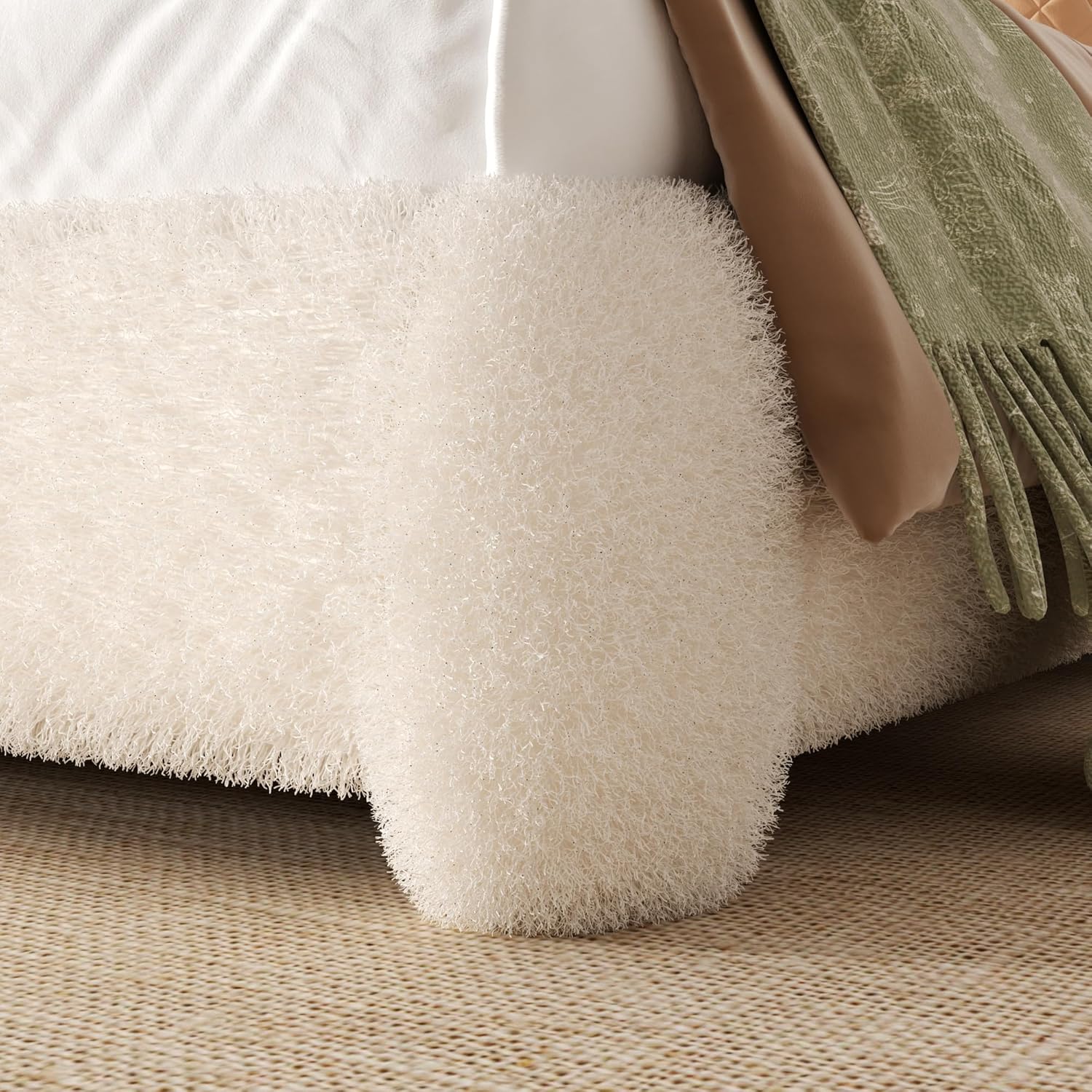 King Size Boucle Platform Bed Frame with 2-Levels Adjustable Headboard, Upholstered Cloud Bed, Anti-Collision Soft Rounded Corners, No Box Spring Needed, Easy Assembly, Beige