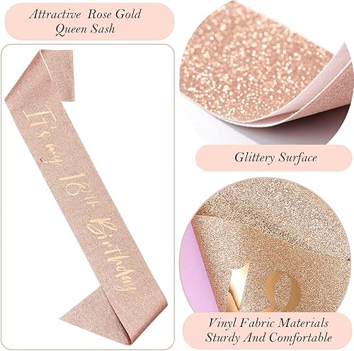 Miniatura 4 de 8 decoraciones de cumpleaños número 18 para niñas, incluyendo adornos para tartas de feliz cumpleaños, banda de reina de cumpleaños con alfiler de