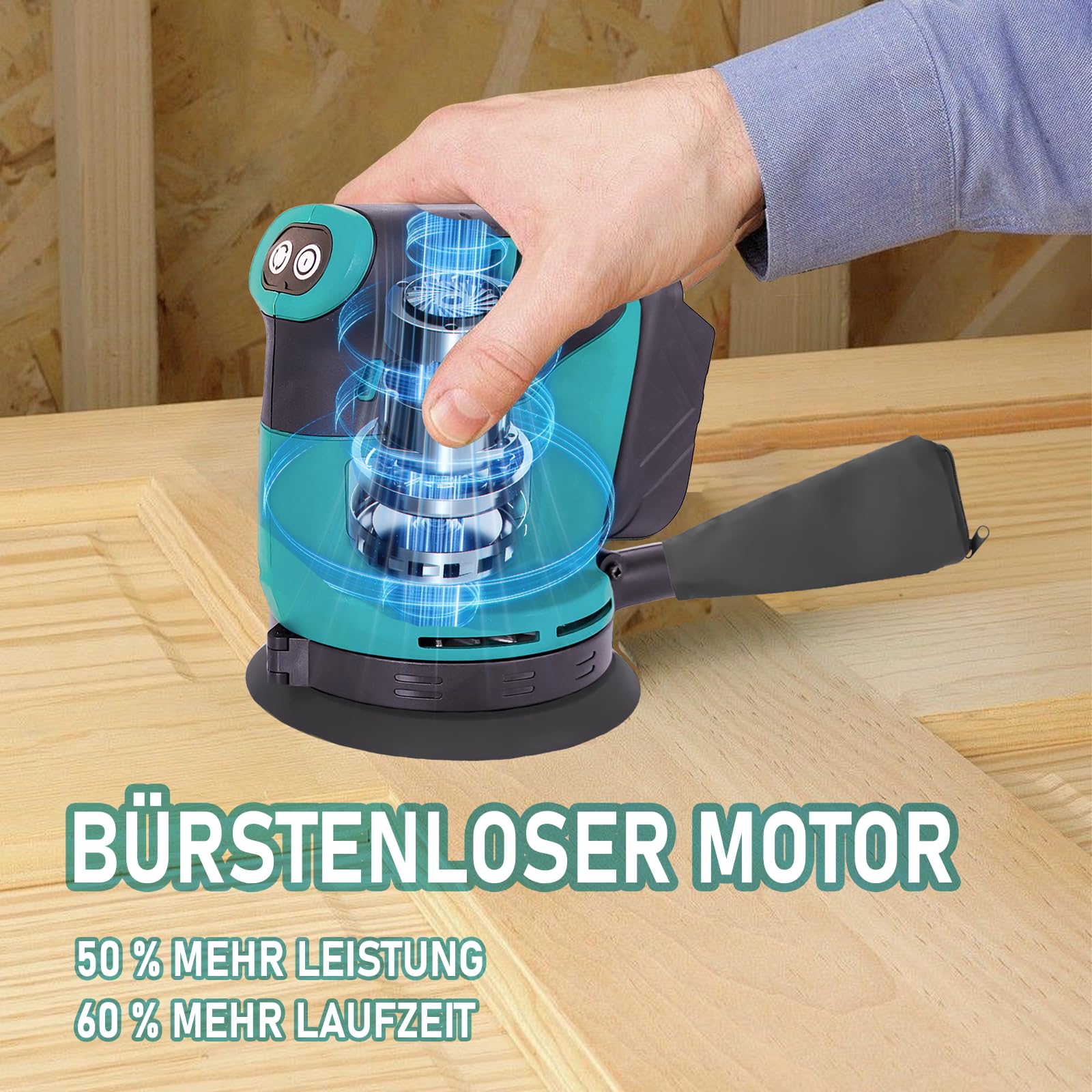 Ponceuse excentrique sans fil 125 mm, compatible avec la Makita DBO180Z, ponceuse électrique sans fil à 3 vitesses, pour le travail du bois et du métal, avec 2 batteries de 3000 mAh et un chargeur