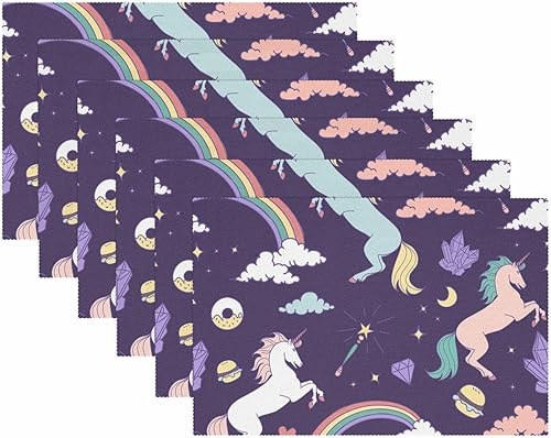 Miniatura 5 de Myth Unicorns Rainbow Cloud Magic Placemats Heat Resistant Washable Oxford Cloth Table Mats Set of 4 Home Kitchen Decoration, Easy to Clean