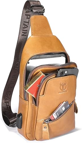 Miniatura 68 de LUKZIJAES Bolso bandolera de cuero genuino para hombre marrón (#1-Brown)