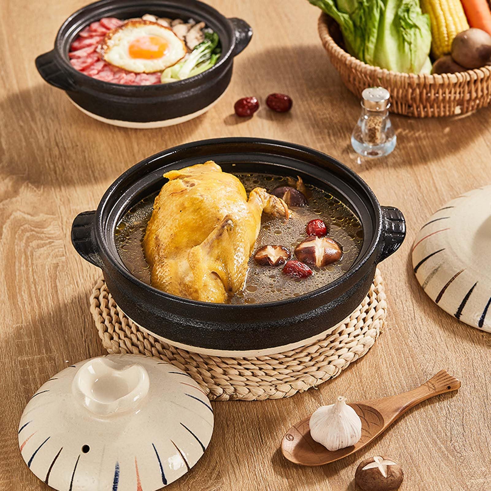 Ceramiczny garnek do duszenia z pokrywką, ceramiczny garnek do gotowania w wysokiej temperaturze, gliniany garnek do gotowania, garnek do zupy, naczynia kuchenne w stylu Dutch Oven