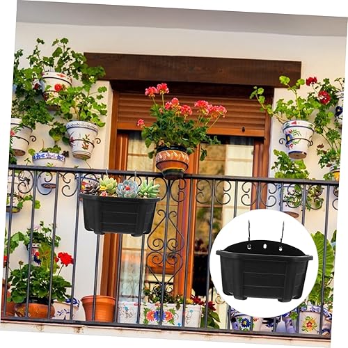 Miniatura 7 de 1 juego de macetas semicírculas montadas en la pared, montaje en pared, barandilla, jardinera, macetas colgantes de resina para exteriores, estante