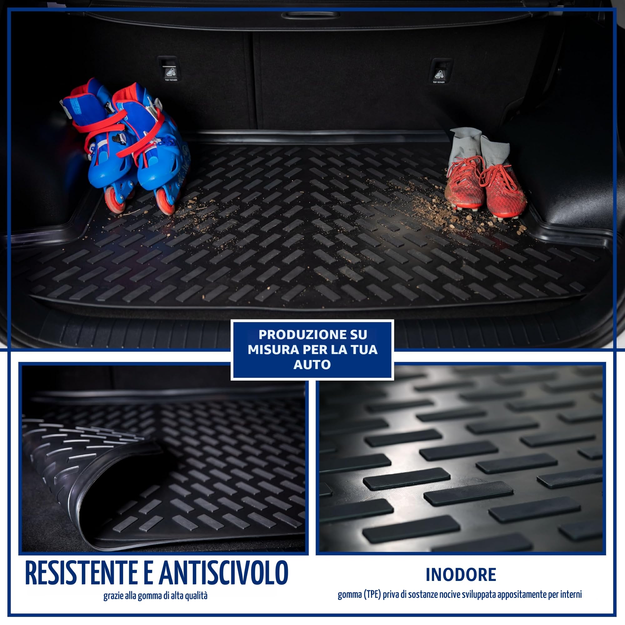ELMASLINE 3D Tappetini Gomma e Vasca Baule per Volvo XC-40 elettrica ricaricabile 2020-2025 | Senza vano anteriore | XC40 con vano anteriore | Tappetini Auto | Vasca per il bagagliaio | Accessori auto