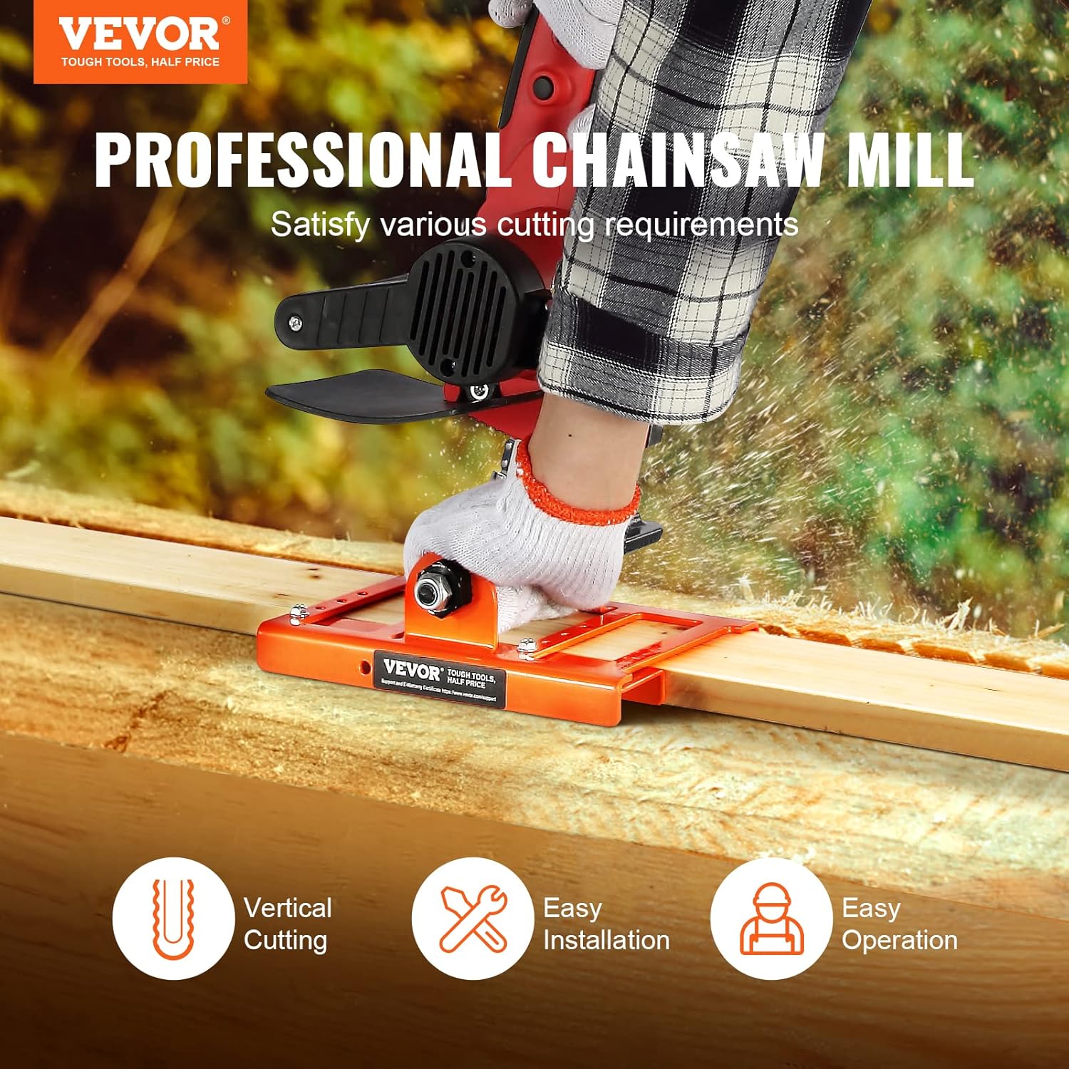 VEVOR Chainsaw Mill, Vertical Lumber Cutting Guide with 2"-6" Cutting Width, Cast Iron Portable Timber Chainsaw Attachment, Lightweight Wood Timber Milling Attachment for Builders and Woodworkers Orange