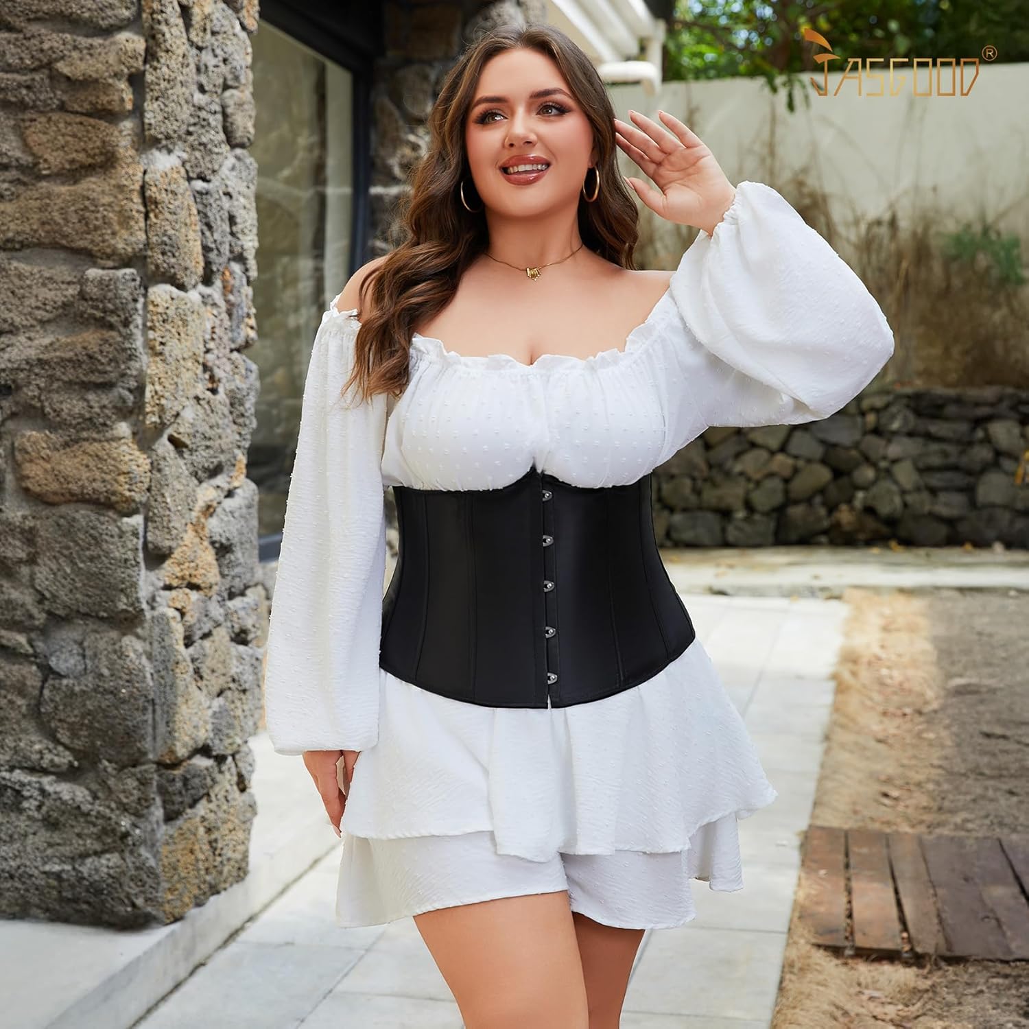 JASGOOD Underbust Corset for Women Plus Size Corset Lace Up Bustier for Halloween Costume - Image 3