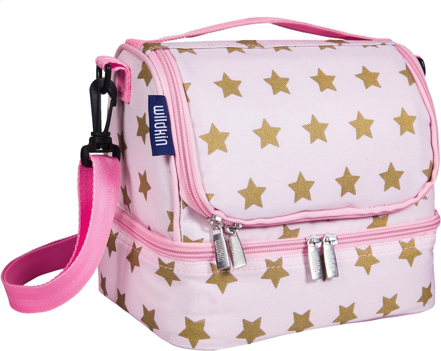 Two Compartment Insulated Lunch Bag for Boys & Girls, Perfect Solution for Packing Hot or Cold Snacks for Kids' School and Travel, Ideal for Lunch Bag for Kids (Pink and Gold Stars)