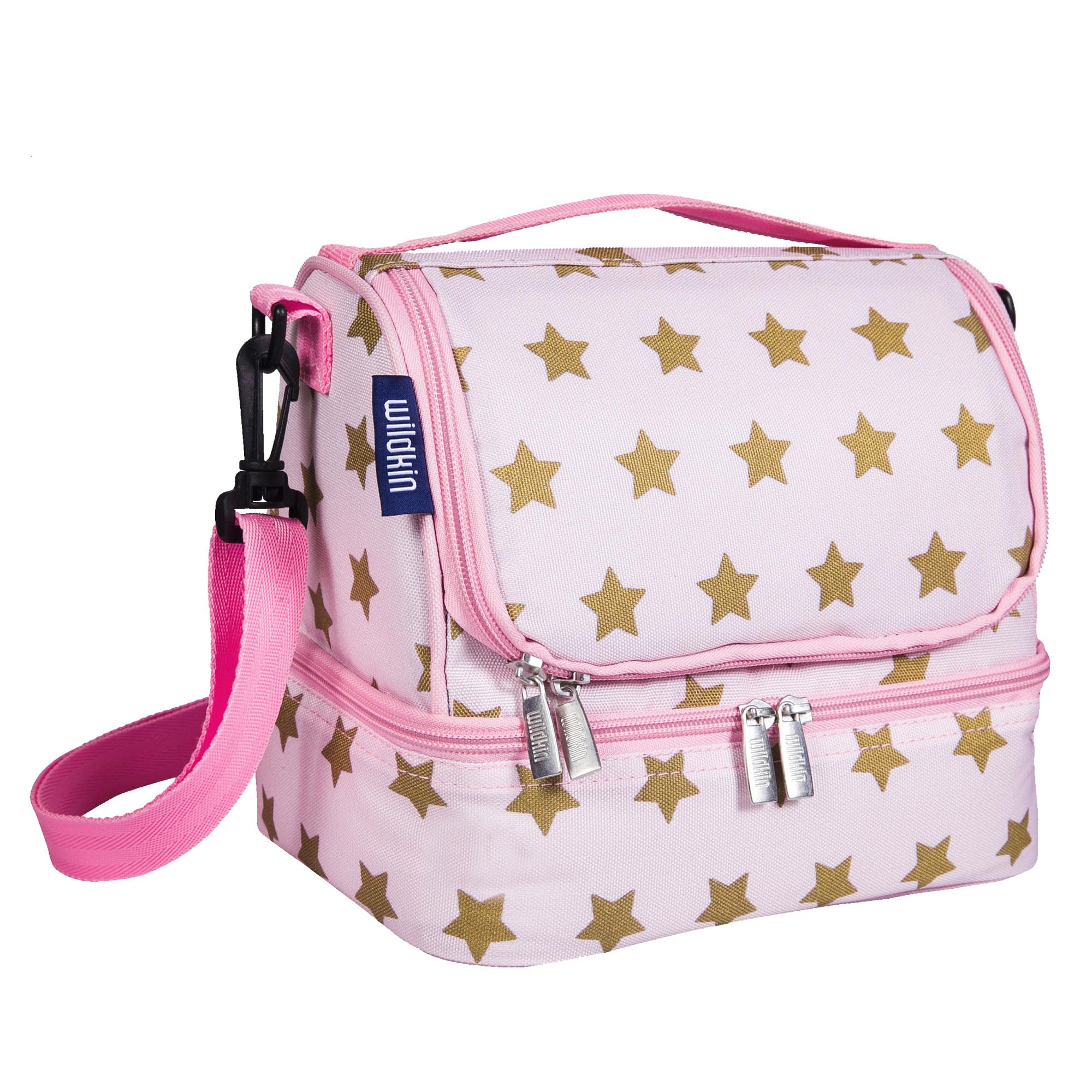 Wildkin Two Compartment Insulated Lunch Bag for Boys & Girls, Perfect Solution for Packing Hot or Cold Snacks for Kids' School and Travel, Ideal for Lunch Bag for Kids (Pink and Gold Stars)