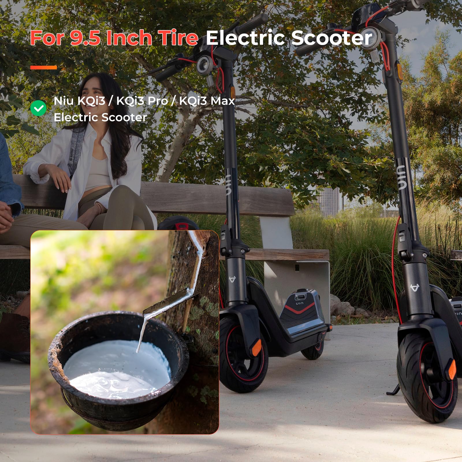 (1 Pack) 9.5x2.50 Scooter Tire, 9.5 inch Tubeless Tire, Vacuum Outer Tire, Built-in Self-repair Glue, with Valve for NIU KQi3/Pro/Max Electric Scooter