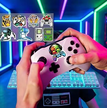 Gaming Controller Stickers Pack – 50 Pcs Waterproof Vinyl Gamepad Stickers for Kids and Teens – Cartoon Gaming Decals for Water Bottles, Laptop, Phone, Skateboard and Travel Case