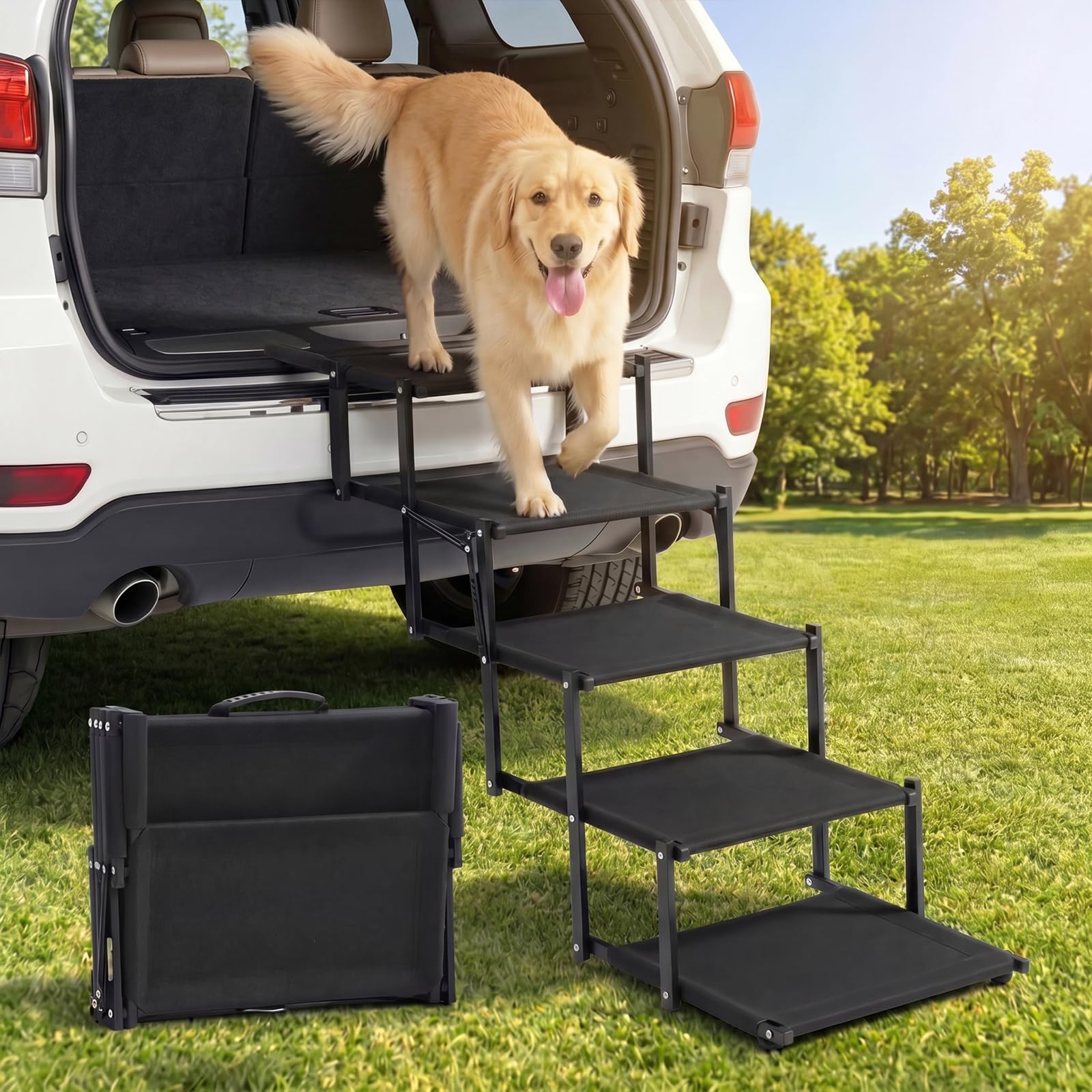 Photo 1 of Cozila Extra Wide Dog Ramp for Car,Foldable Dog Steps for Truck SUV,150 Lbs