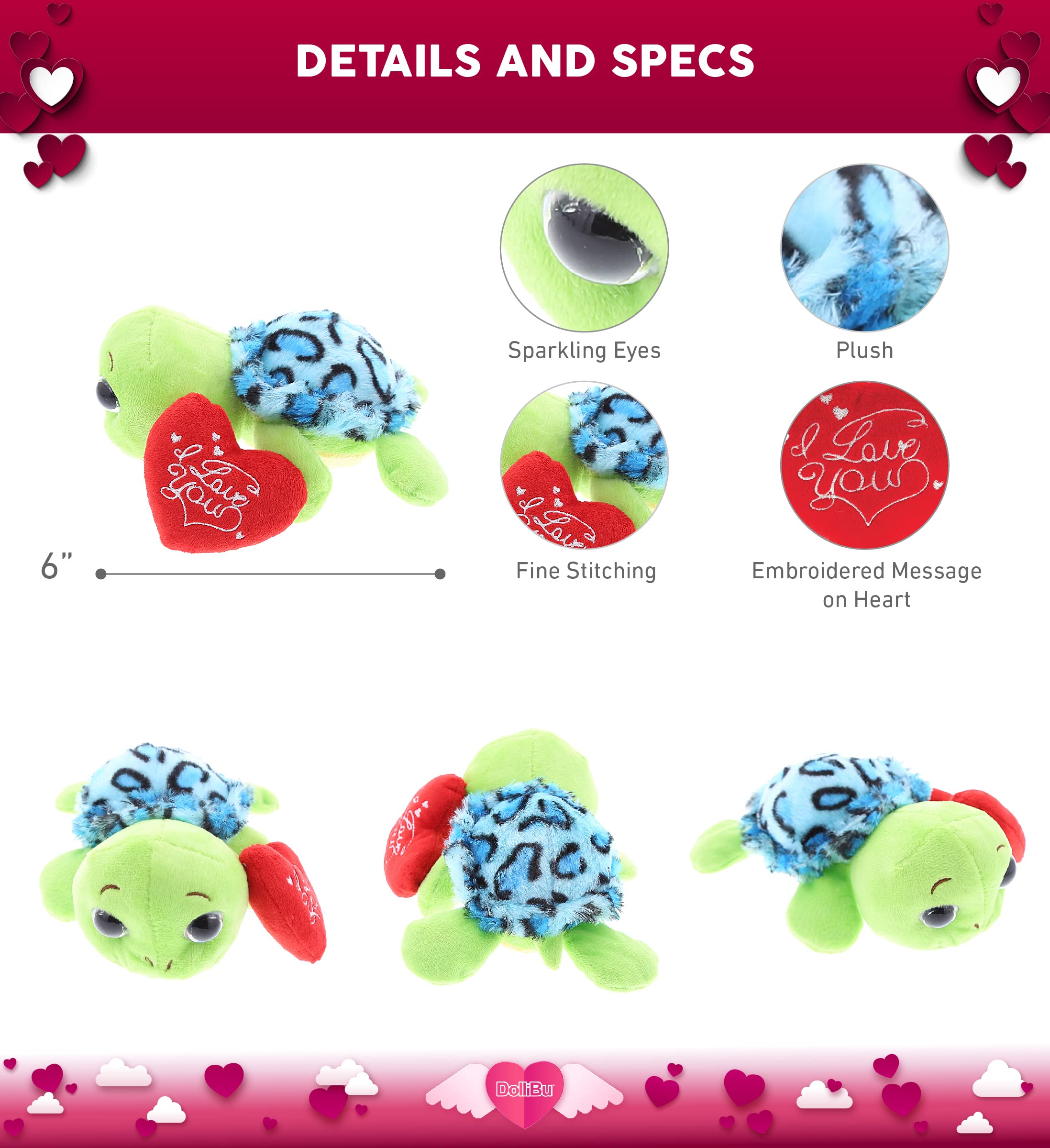 DolliBu I Love You Valentine Plush Blue Shell Sea Turtle - Cute St￭...