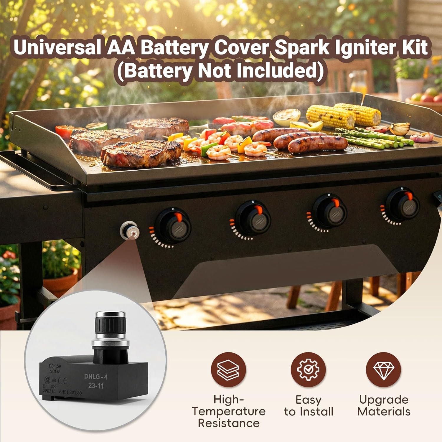 4 Outlet Electronic Grill Igniter with 4 pack Ignition Needles for Blackstone 36 Inch Griddle, Universal AA Battery Cover Spark Igniter Replacement Kit for BlackStone 4 Burner Gas Grill Accessories