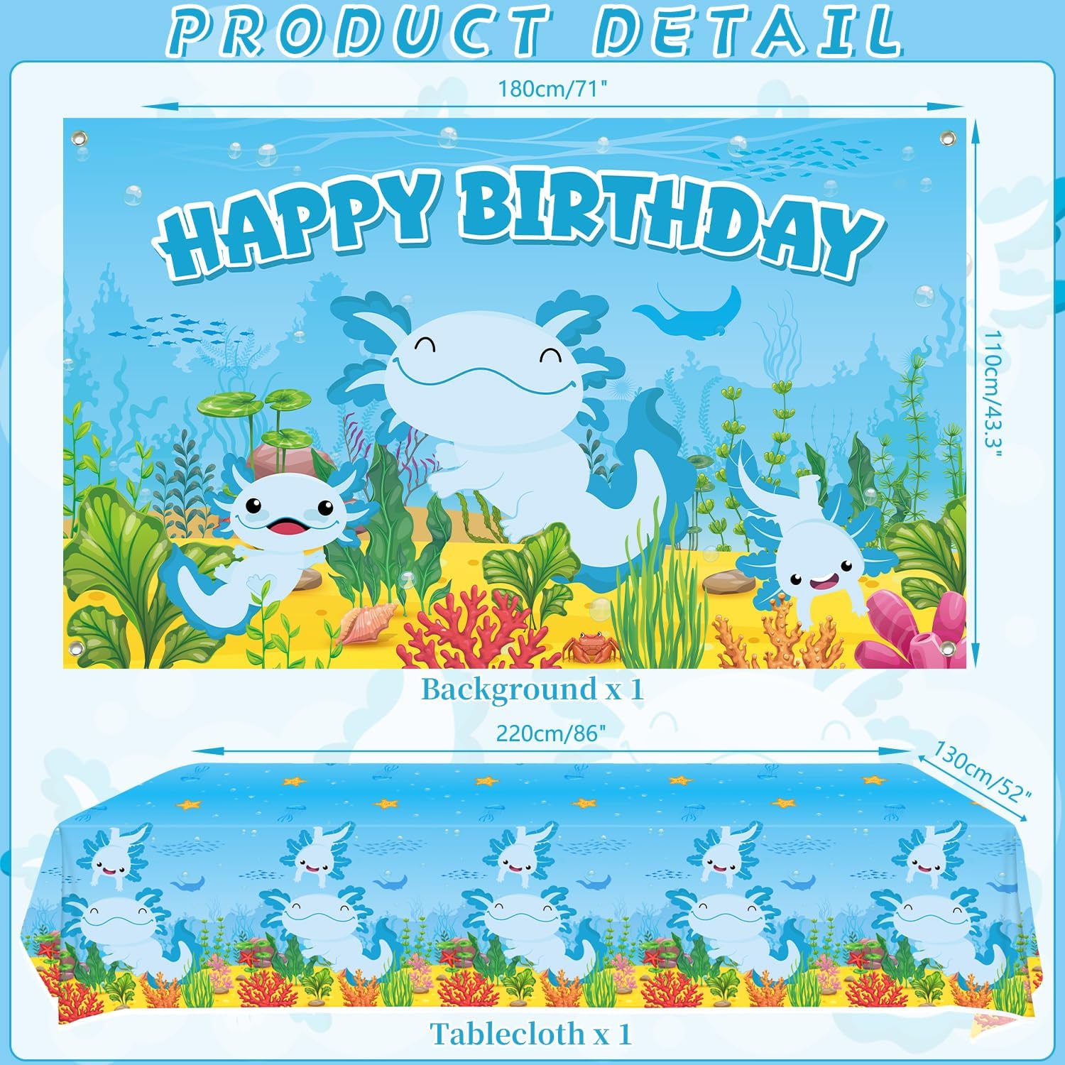 KEFAN Blue Axolotl Birthday Party Decorations, Axolotl Theme Party Tableware Supplies including Backdrop, Plates, Cups, Napkins, Tablecloth, Balloons for Axolotl Birthday Party, Serves 20 - Image 3