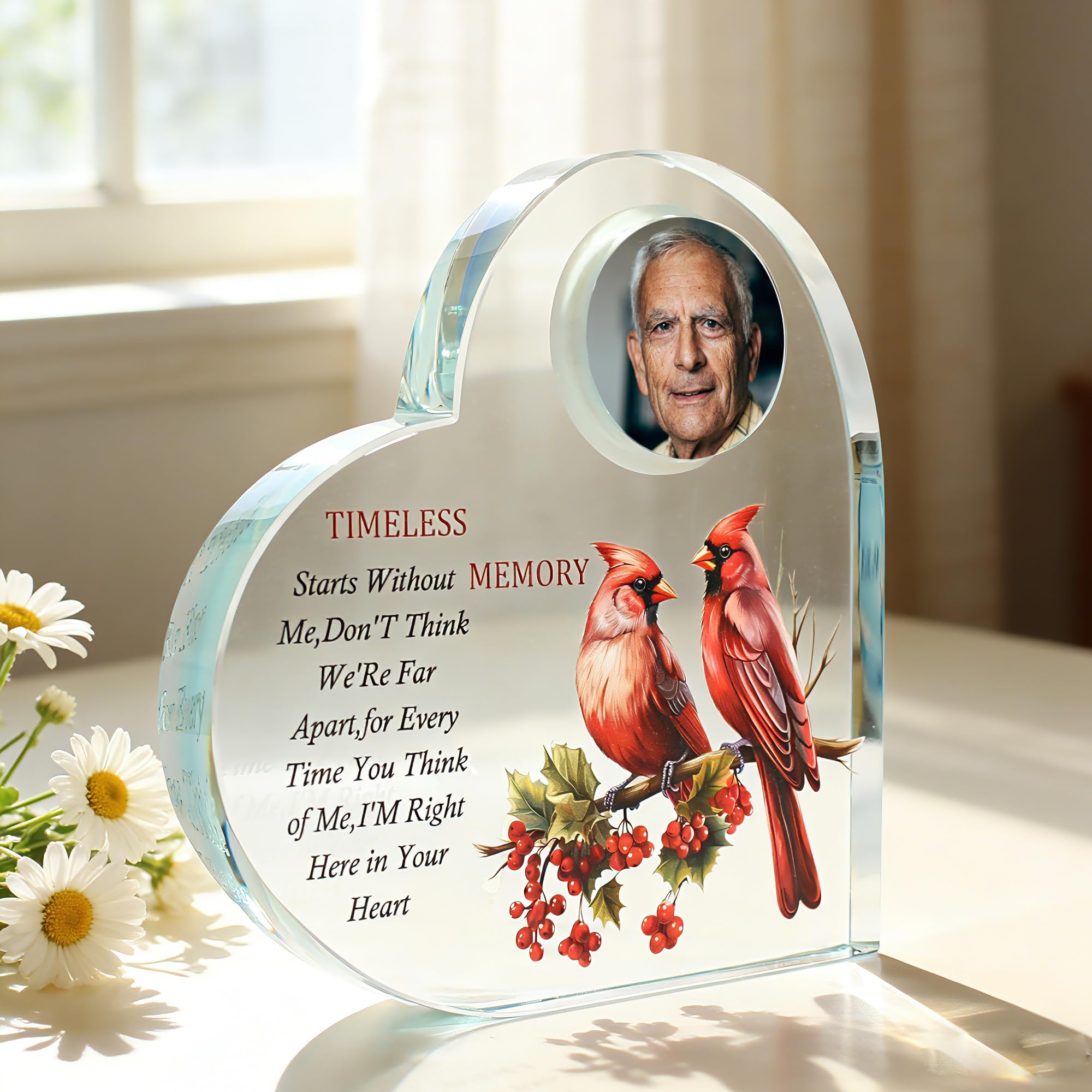 Contid Small Cardinal Keepsake Urn,Crystal Mini Urn with Picture Frame Urns for Human Ashes for Mom Dad,Tiny Memorial Cremation Urn Beautiful Mini Sharing Urns