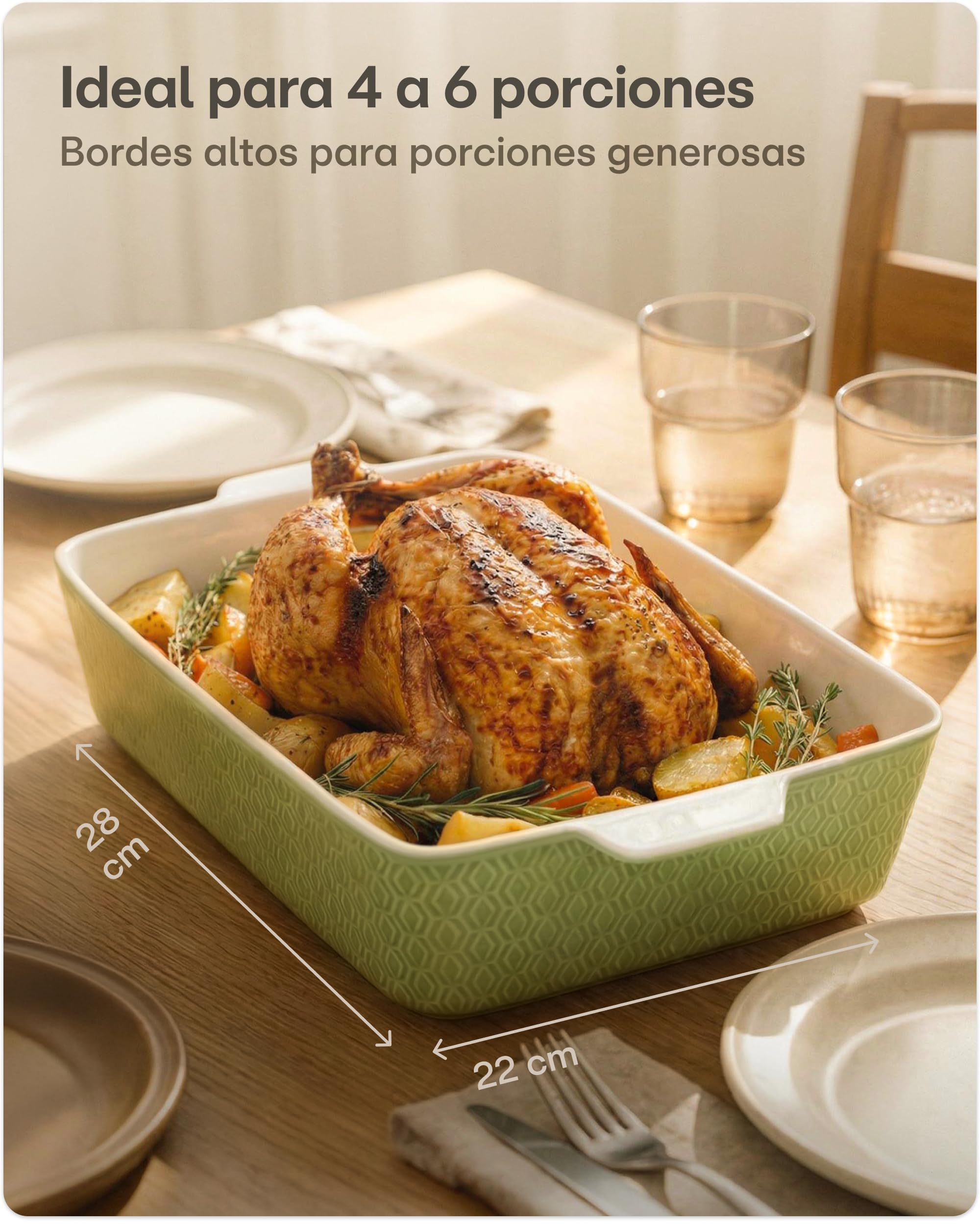 Praknu Fuente para Horno Cerámica Grande - Antiadherente y Antirayones - Bandeja para Horno Ceramica con Borde extra Alto - Rectangular
