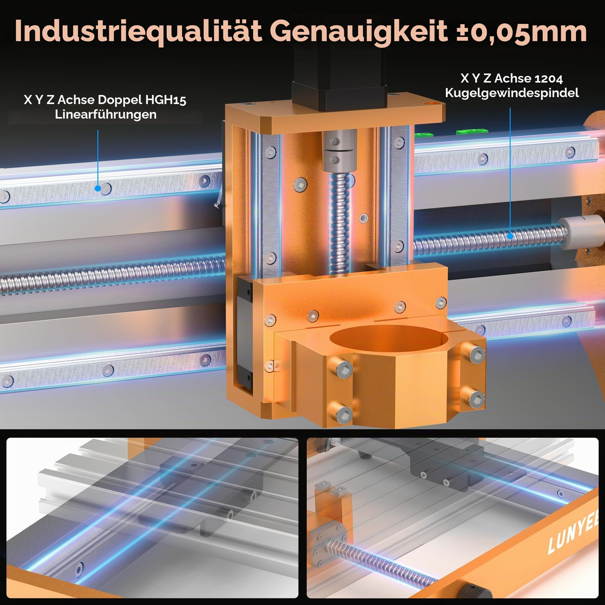 LUNYEE 3020 Nova CNC-Fräsmaschine, Ganzmetall-Linearführungen und Kugelgewindetriebe an allen XYZ-Achsen mit 800-W-Fräsmotor, geeignet zum Schneiden von Aluminium, Messing, Plastik, Holz, Acryl, MDF
