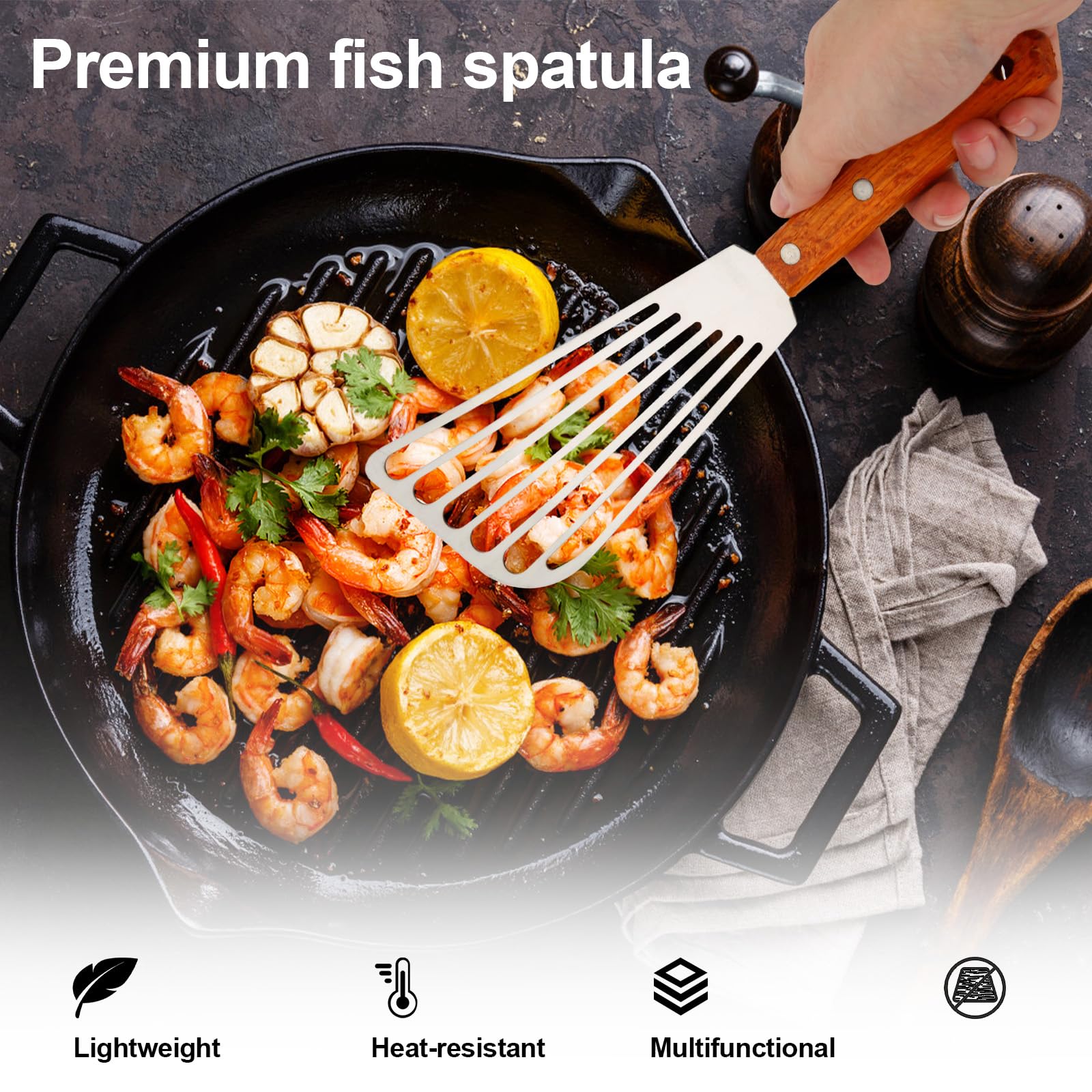 Set Di 2 Spatole Per Pesce In Acciaio Inox Con Fessure E Punta In Silicone - Adatte A Padelle Antiaderenti