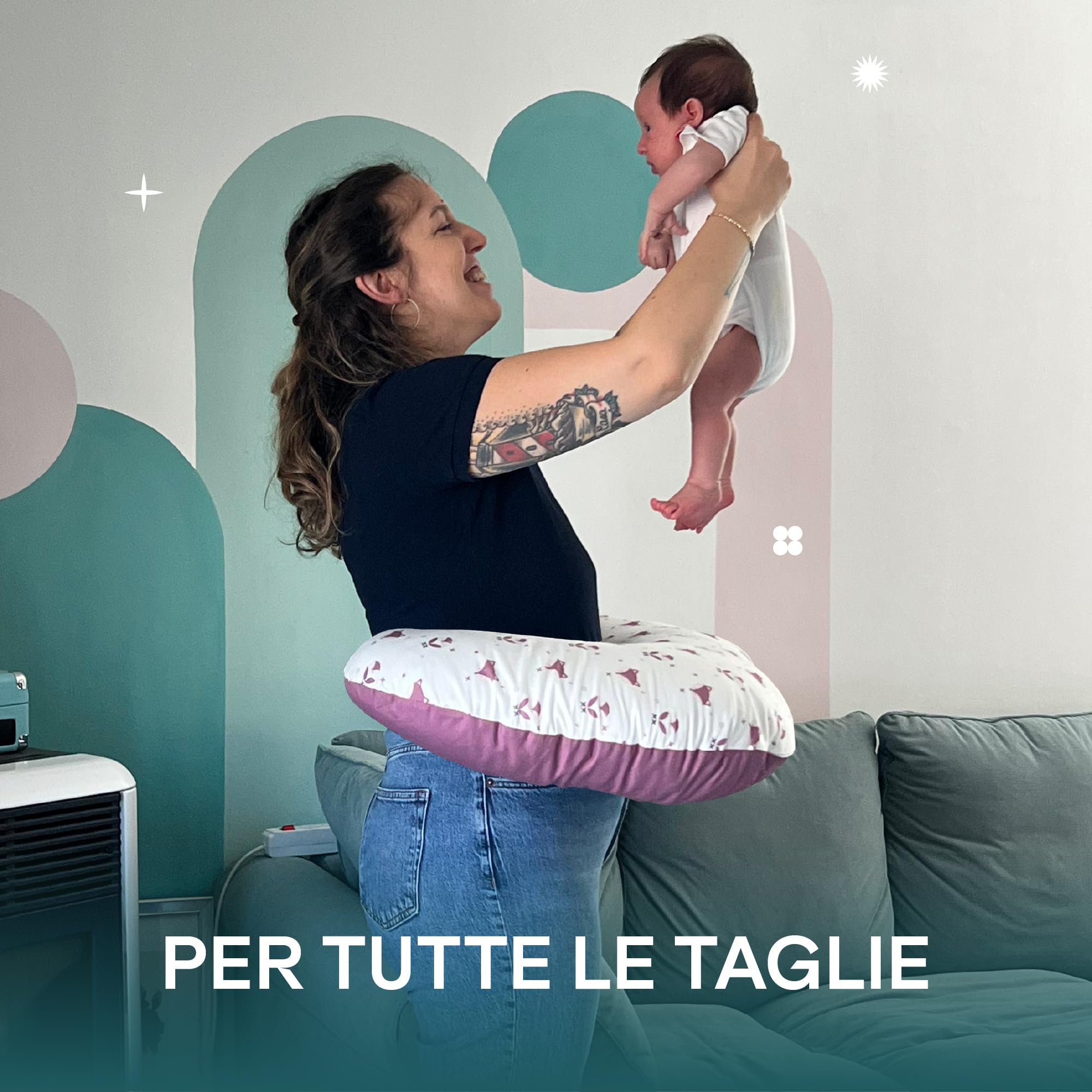 Koala Babycare Cuscino Allattamento Neonato Comodo e Adatto a Tutte le Taglie – Ciambella Allattamento Neonato 0-12 Mesi con 5 Usi Diversi (Bianco-Blu Ricci)