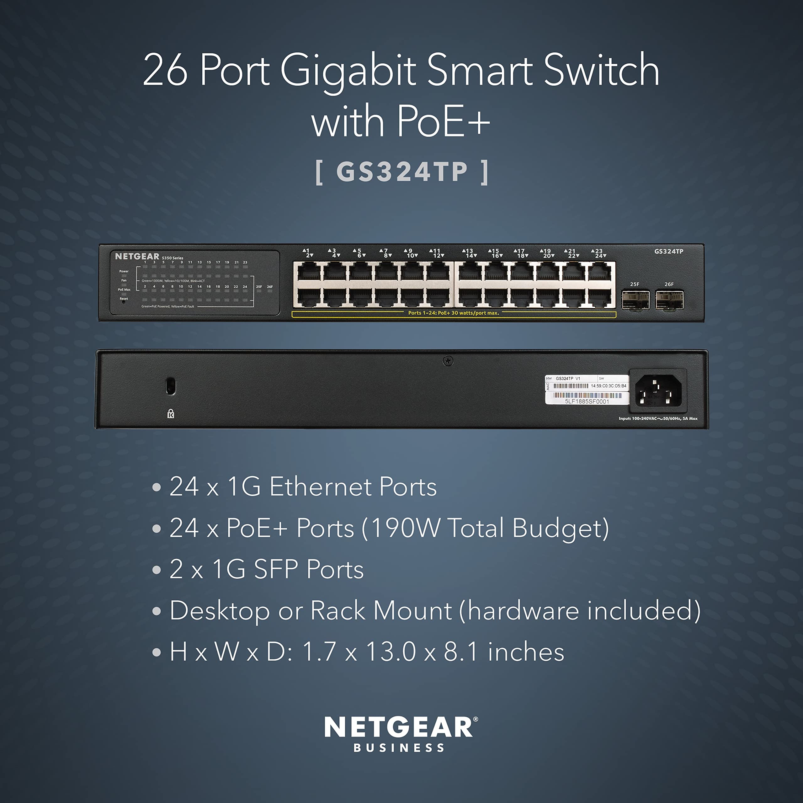 Amazon.com: NETGEAR GS324TP 24 Port PoE+ + 2 x 1G SFP Ethernet