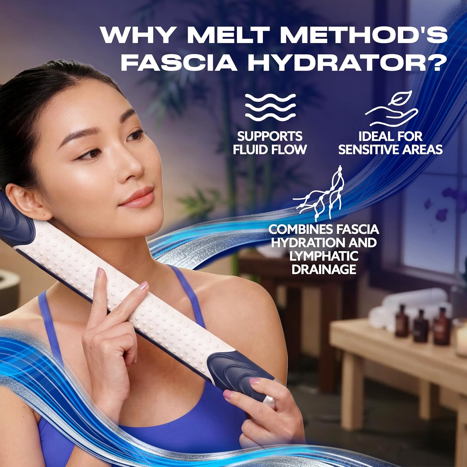 MELT Method Fascia Hydrator – Vibration Therapy Tool for Lymphatic Flow & Tension Relief – 6 Treatment Surfaces & 4 Calibrated Vibration Settings – Gentle Fascia Release & Hydration Support