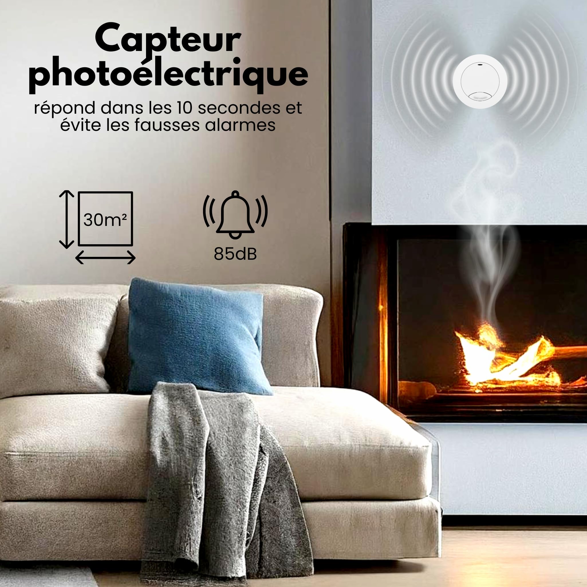 Aroha Safety Pro Mini Détecteur Fumée - Batterie 10 Ans - Alarme Incendie - Lot de 5