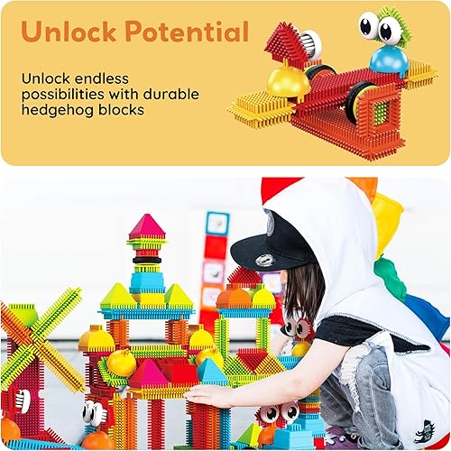 Miniatura 7 de PicassoTiles 240 bloques 3D de forma de erizo entrelazados con forma de construcción, STEAM educativo, creativo, divertido juego de construcción,