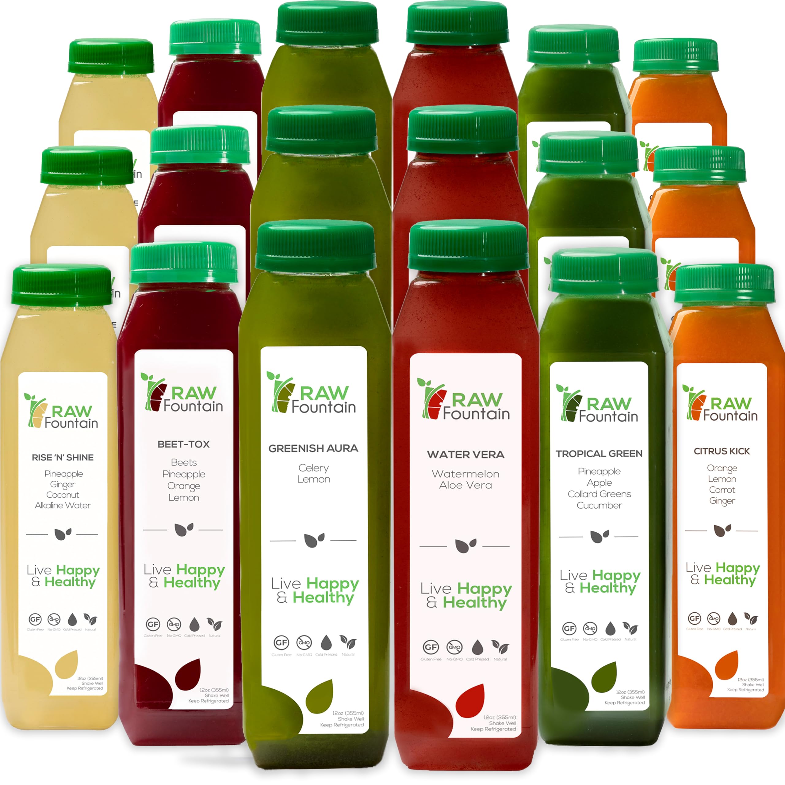 5 Day Juice Cleanse by Raw Fountain, Tropical Flavors, All Natural Raw, Cold Pressed Fruit and Vegetable Juices, Detox Cleanse, 30 Bottles 12oz