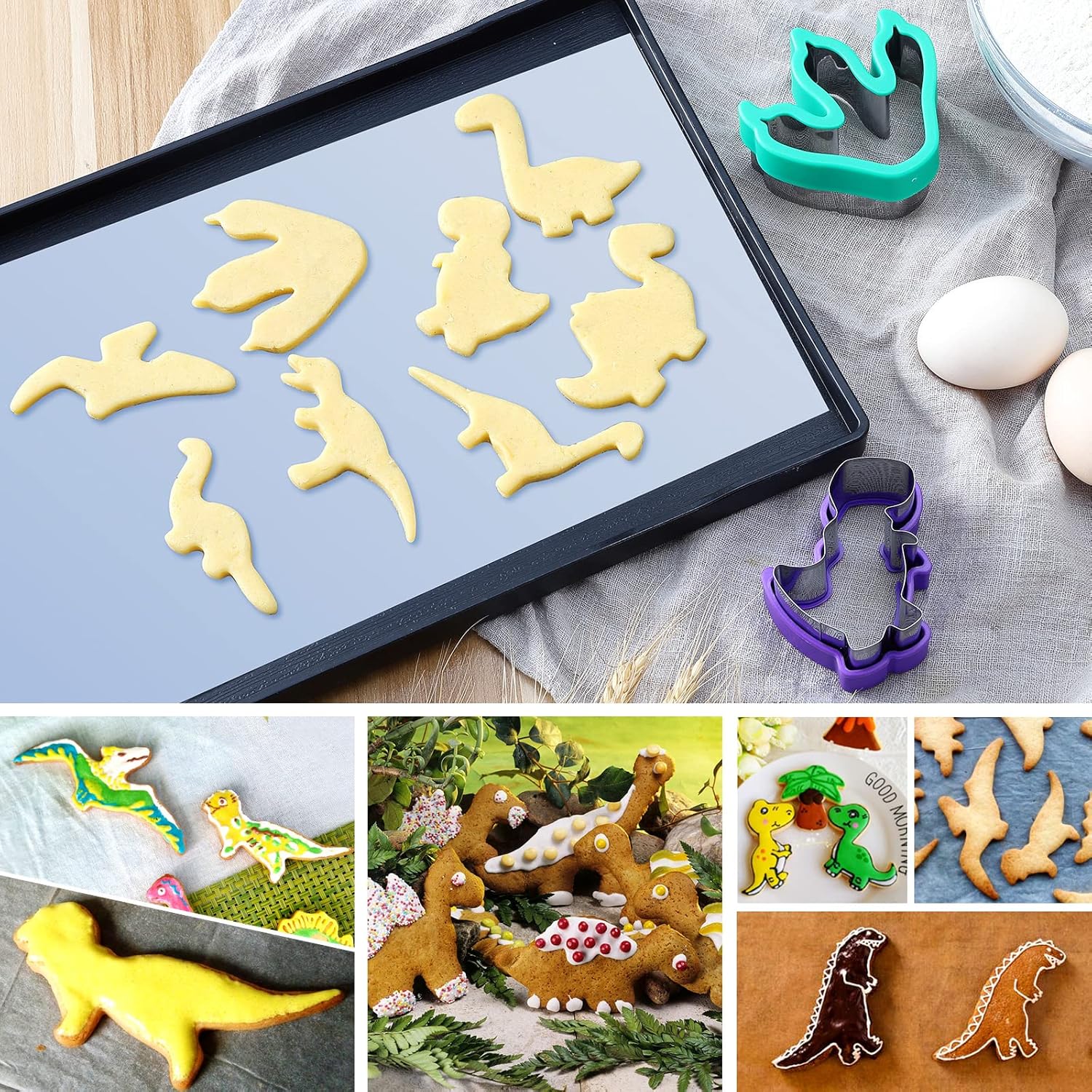 8pcs Dinosaur Cookie Cutter Set - Stainless steel Sandwich Cookie Food Cutter Molds, Kitchen Baking, Cookies, Sandwiches, Children's Dinosaur Themed Birthday Party. - Image 7