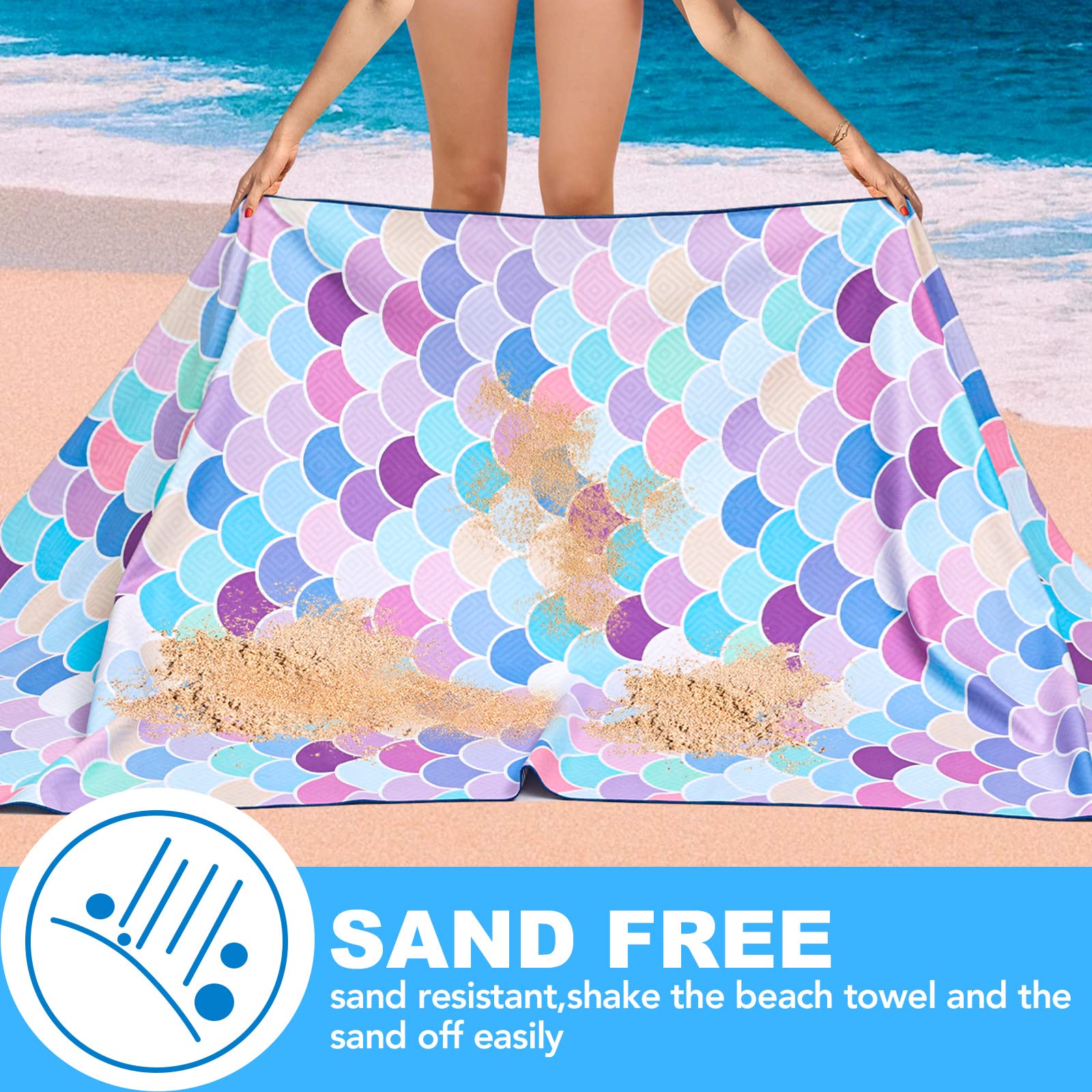 Lot de 2 Serviettes de Plage en Microfibre : Serviettes de Piscine surdimensionnées de 190,5 x 88,9 cm, Serviettes de Plage Anti-Sable, Serviettes de Camping à séchage Rapide, Super absorbantes