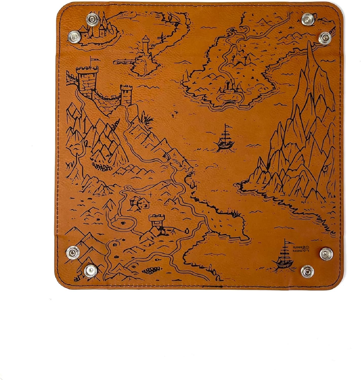 Fantasy Map Dice Tray DnD, Vegan Leather, Gift, Made by LaserTavern (Rawhide)