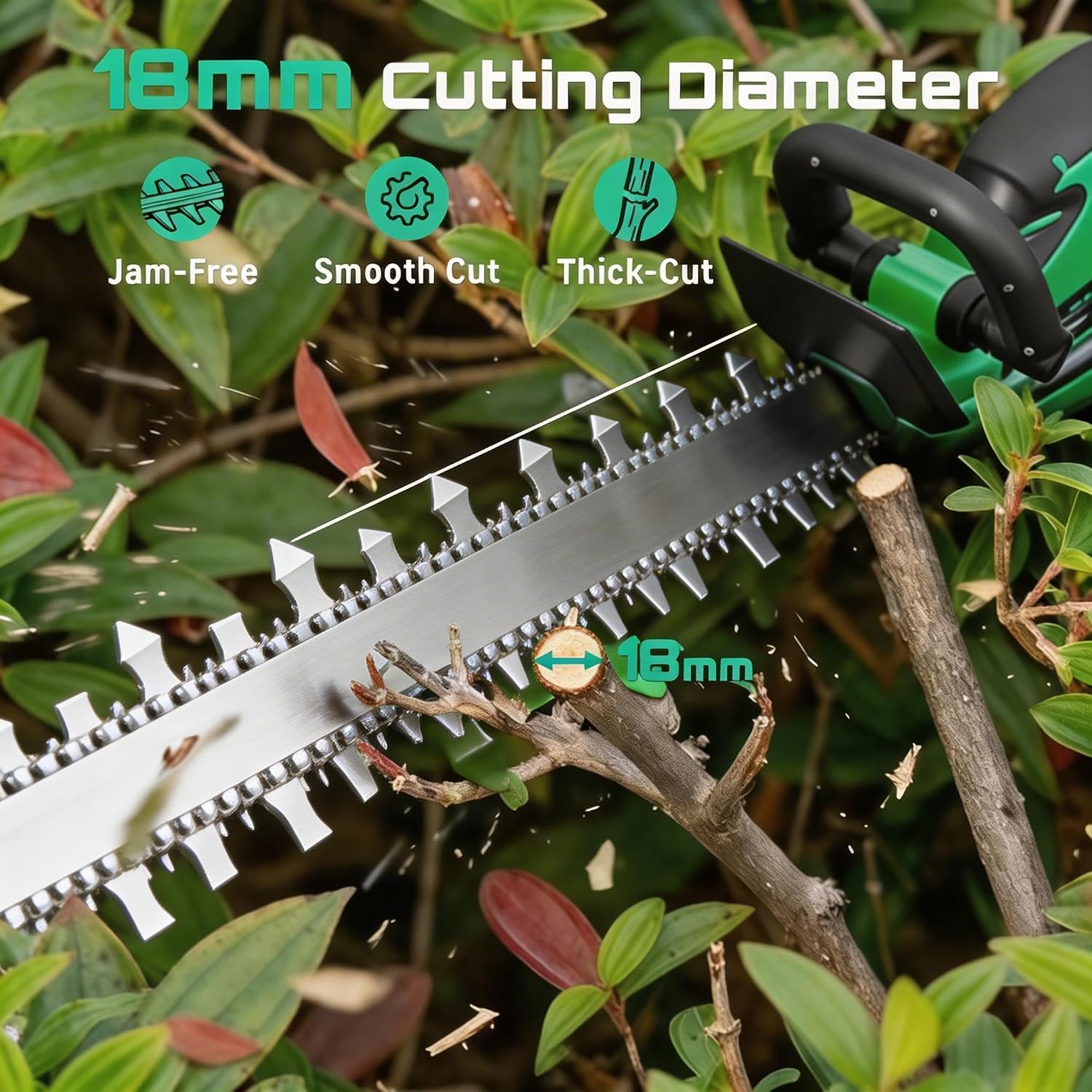 20V Cordless Hedge Trimmer, 22.4 Inch Dual-Action Cut Blade, Lightweight & Portable Electric Hedge Cutter with 2x2.0Ah Batteries & Recharger, for Garden, Lawn, Bushes, Shrubs & Hedges Pruning (Green)