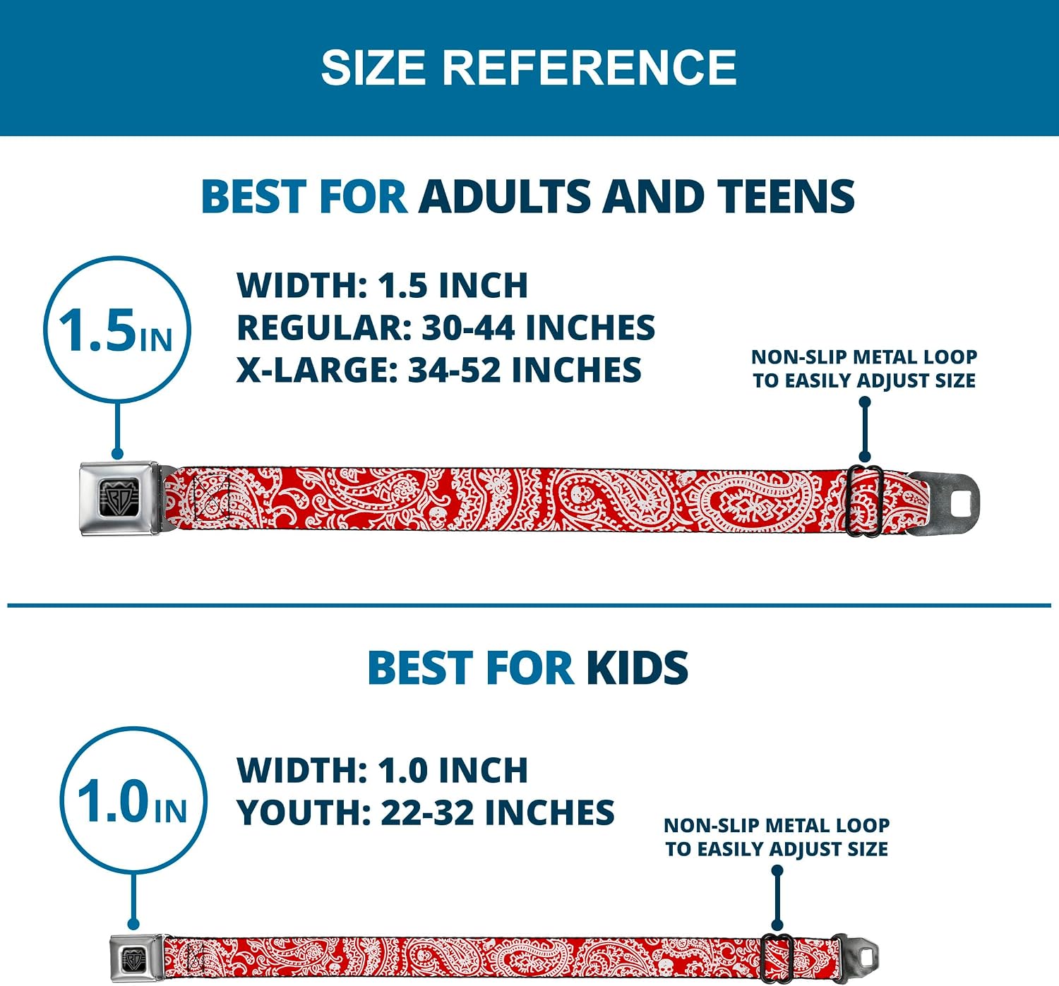 Buckle-Down Seatbelt Belt - Bandana/Skulls Red/White - 1.0" Wide - 20-36 Inches in Length