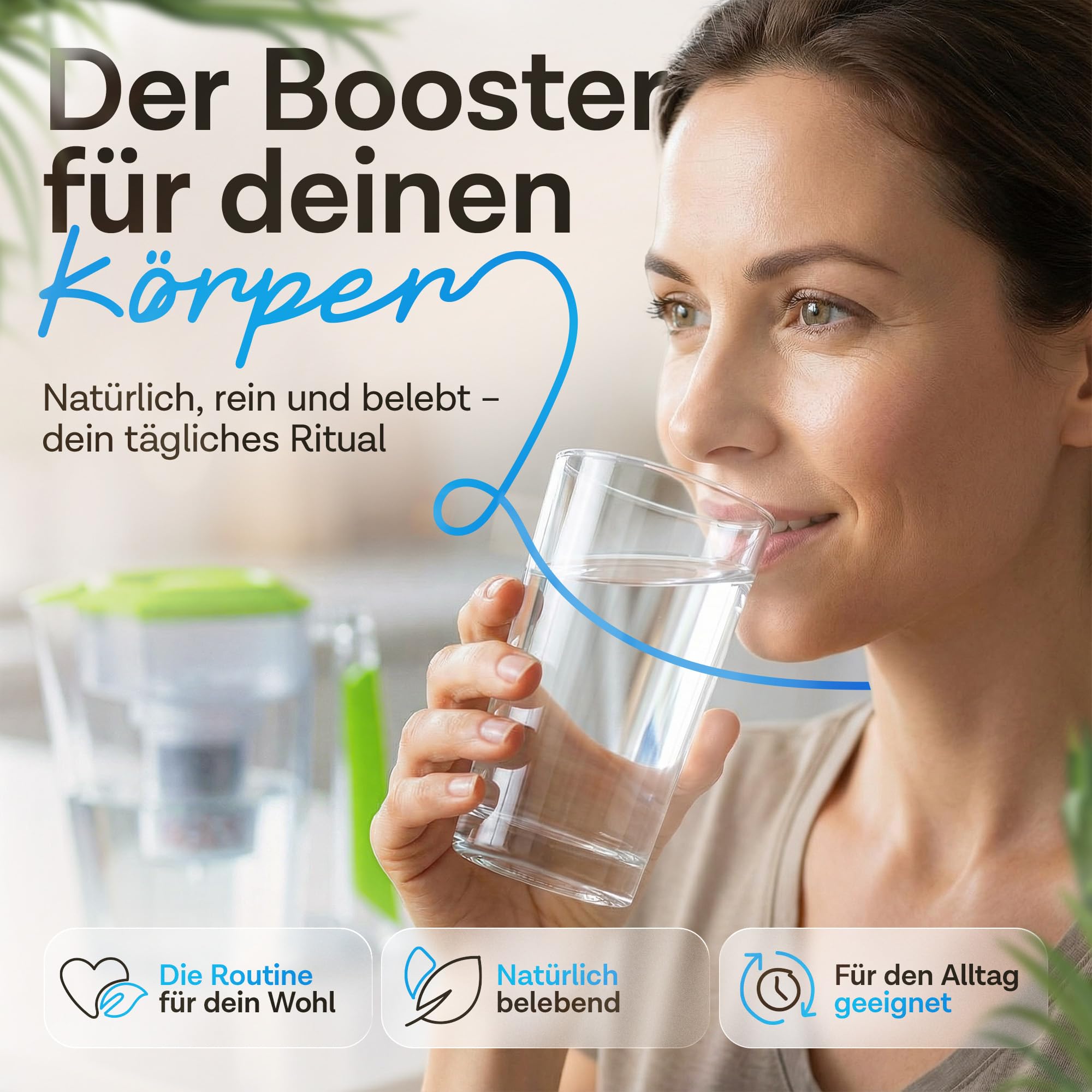 MAUNAWAI Filtro d'Acqua Premium Bio Prodotto in Germania con 1 caraffa per Acqua Potabile + 1 Cartuccia filtrante e 1pad filtrante (per 3 Mesi) - Verde, Filtro d'Acqua Potabile + caraffa filtrante