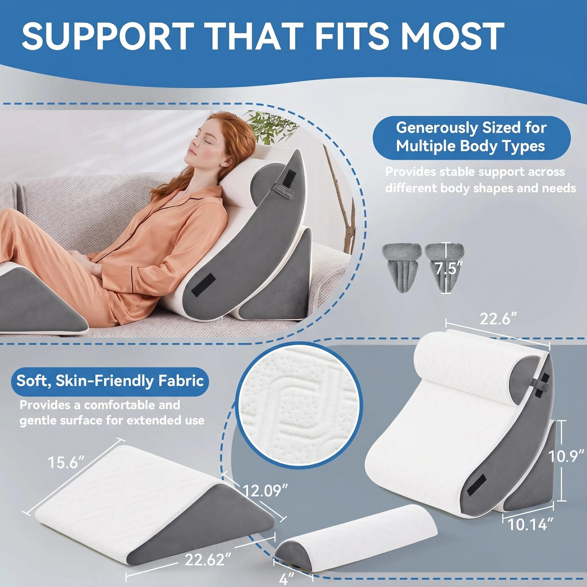 Condition photo showing New/Like New for 5pcs wedge pillow set for after surgery,bed orthopedic pillow for sleeping, memory foam back pillow for pain relief and acid reflux, adjustable sitting up for bed post surgery pillow grey