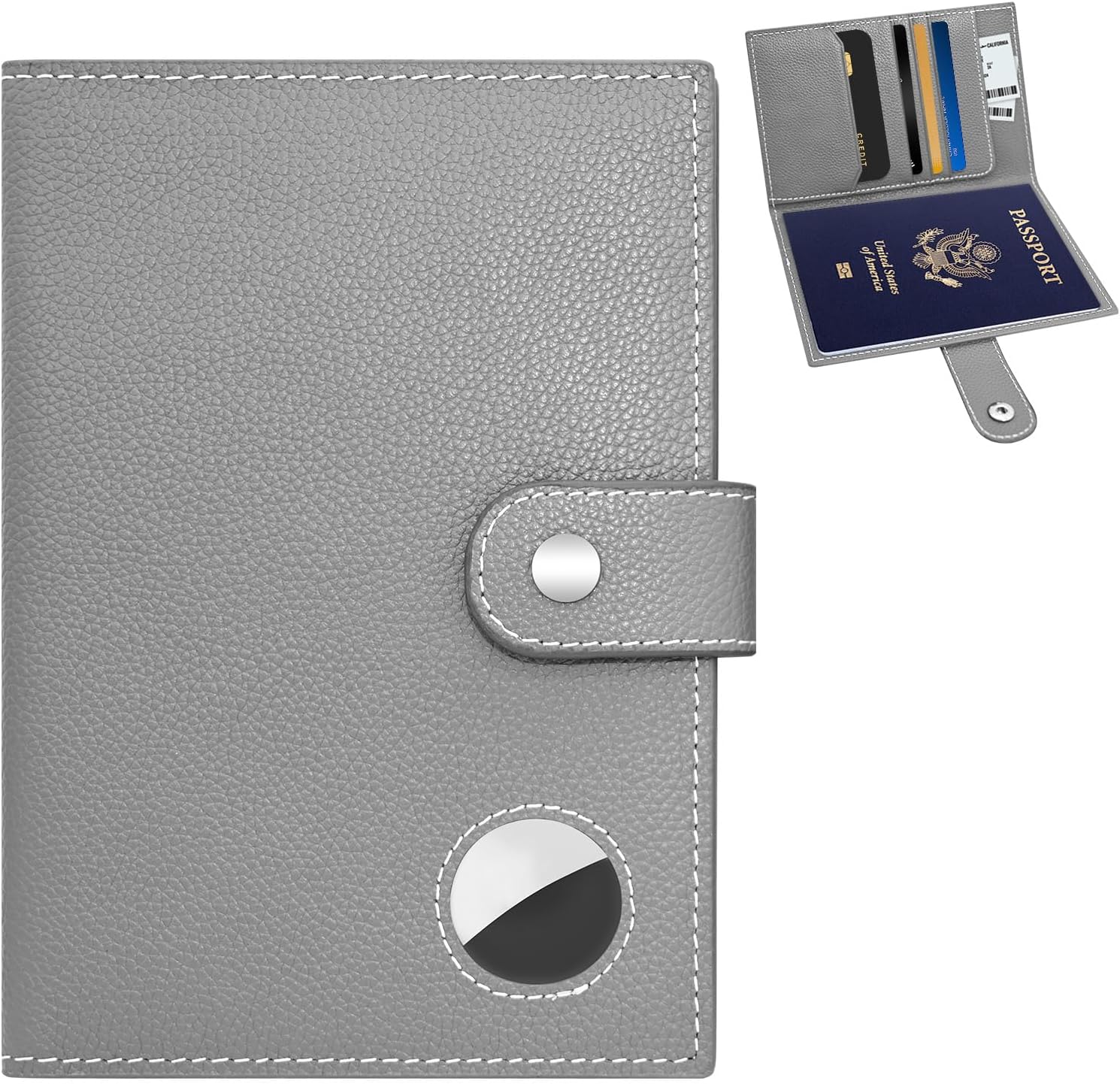 Genuine Leather Slim Passport Holder with RFID & Tracker Slot (Gray)