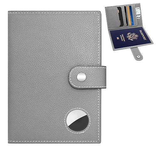 Genuine Leather Slim Passport Holder with RFID & Tracker Slot (Gray)